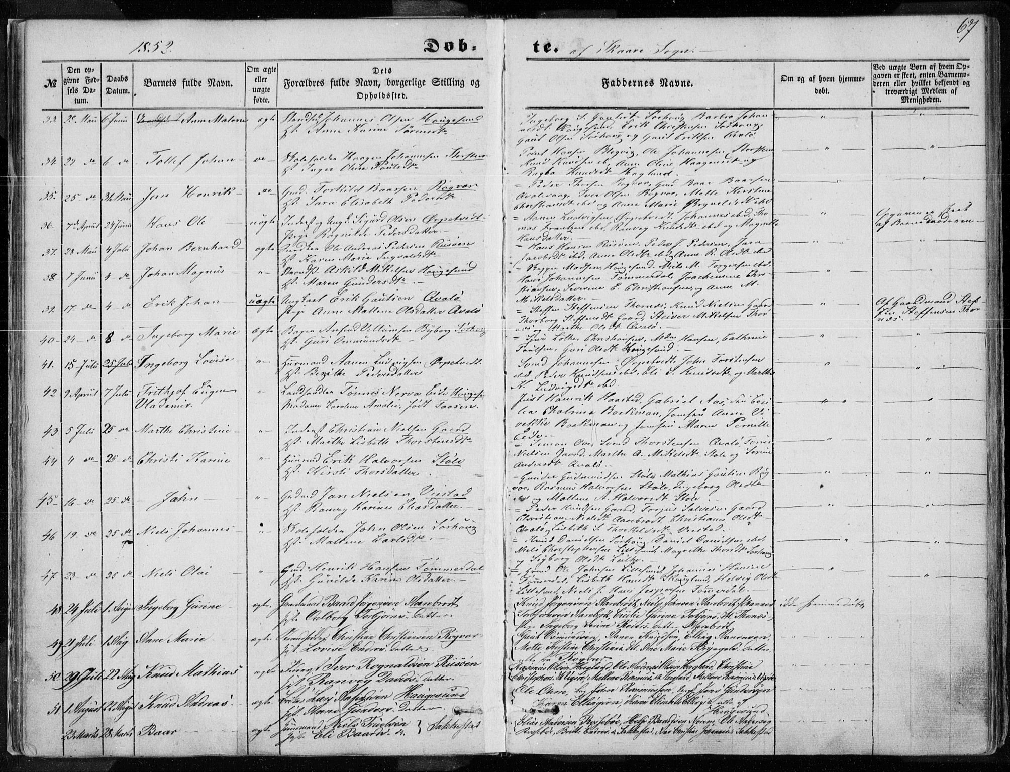 Torvastad sokneprestkontor, AV/SAST-A -101857/H/Ha/Haa/L0009: Parish register (official) no. A 9, 1847-1856, p. 67