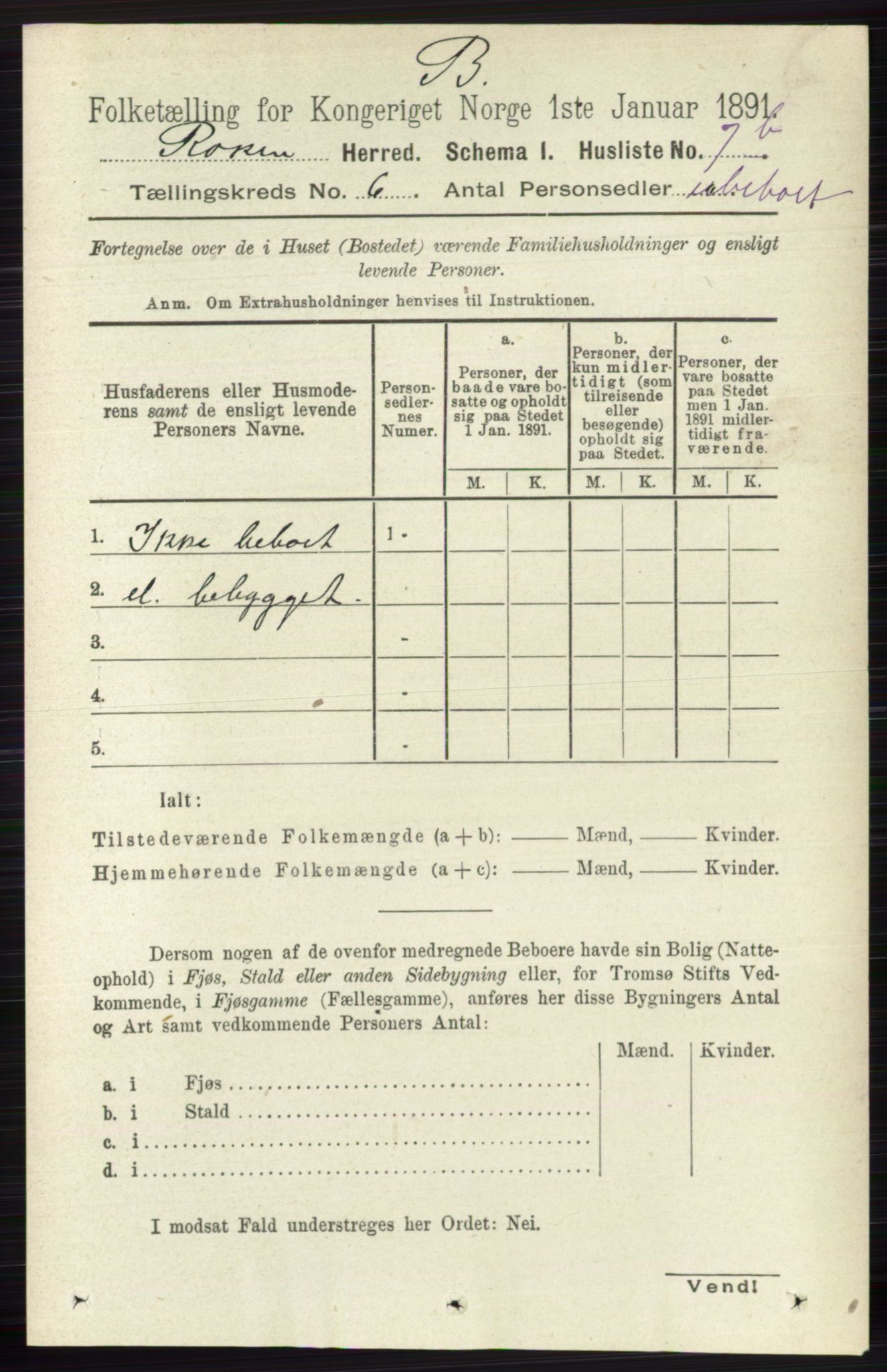 RA, 1891 census for 0627 Røyken, 1891, p. 3549