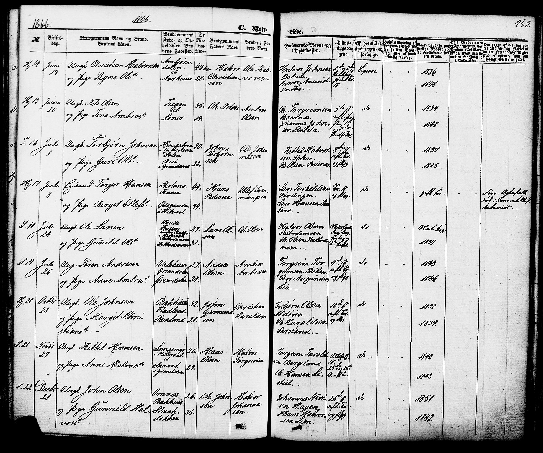 Hjartdal kirkebøker, SAKO/A-270/F/Fa/L0009: Parish register (official) no. I 9, 1860-1879, p. 262