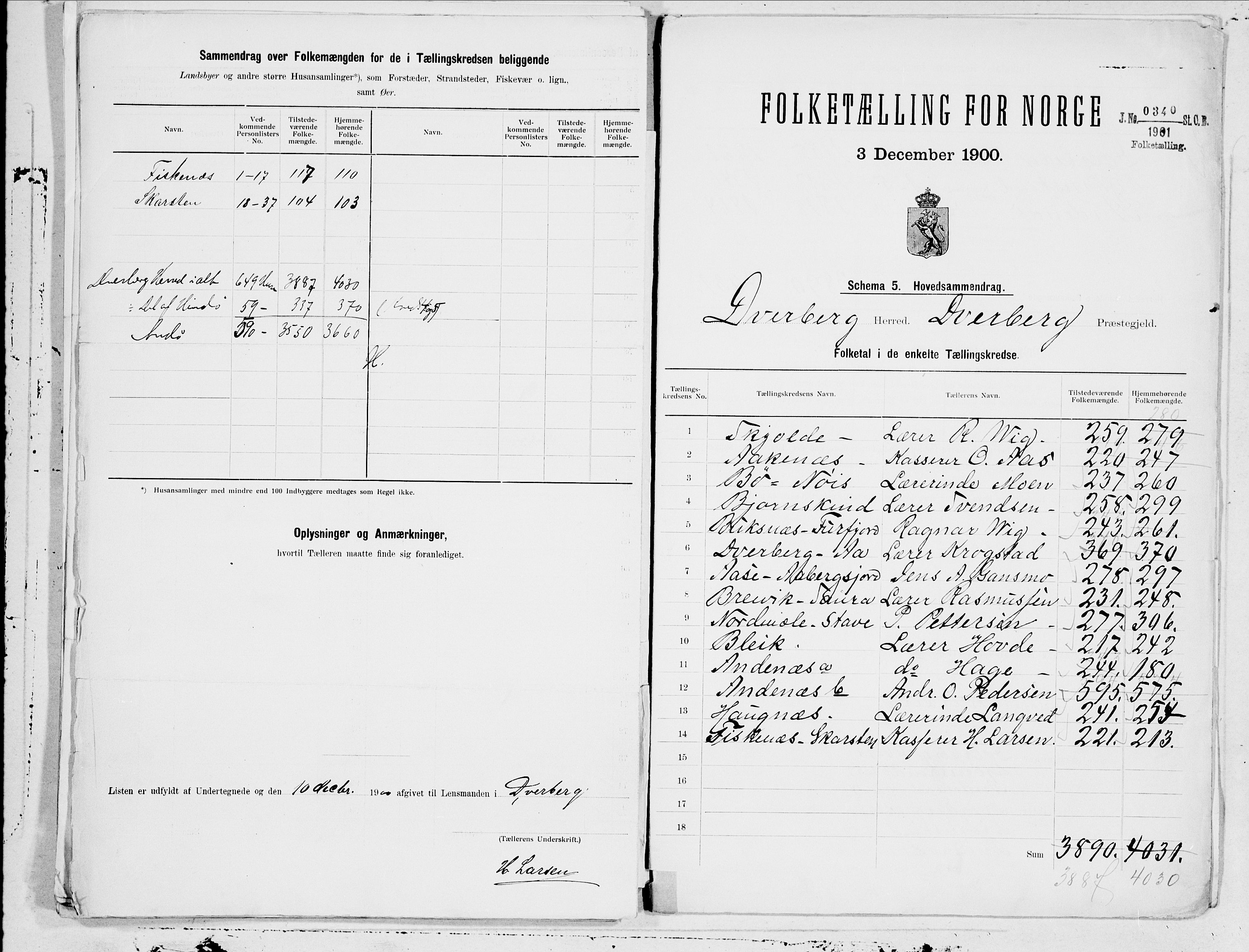 SAT, 1900 census for Dverberg, 1900, p. 30