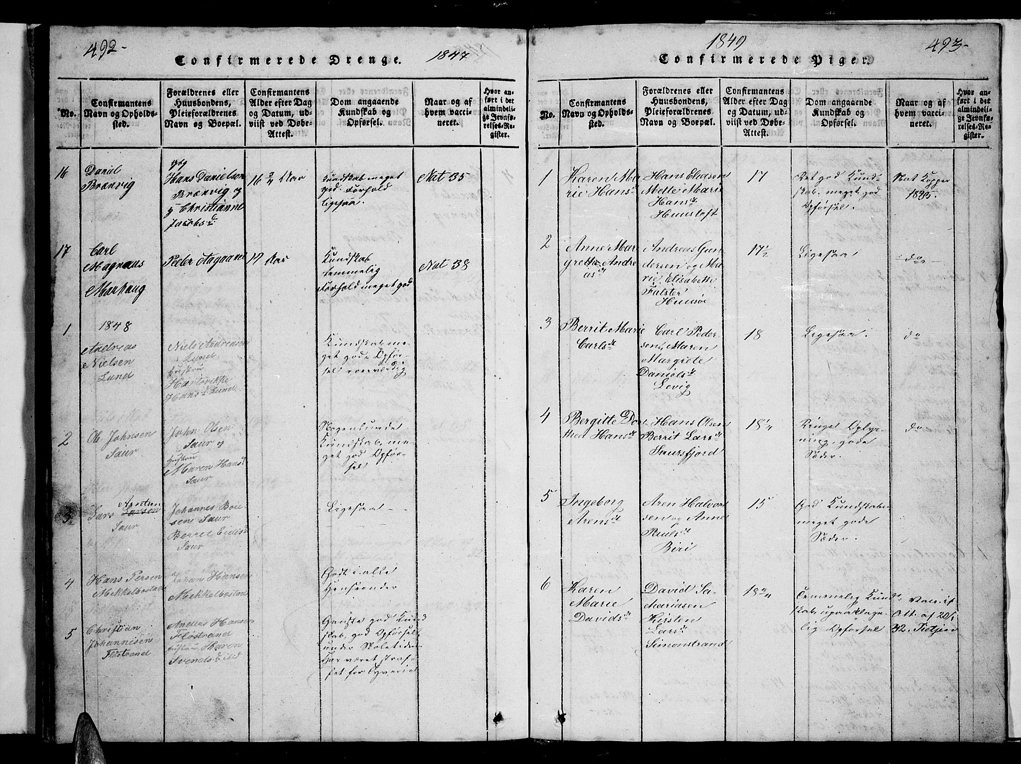 Ministerialprotokoller, klokkerbøker og fødselsregistre - Nordland, AV/SAT-A-1459/857/L0826: Parish register (copy) no. 857C01, 1821-1852, p. 492-493