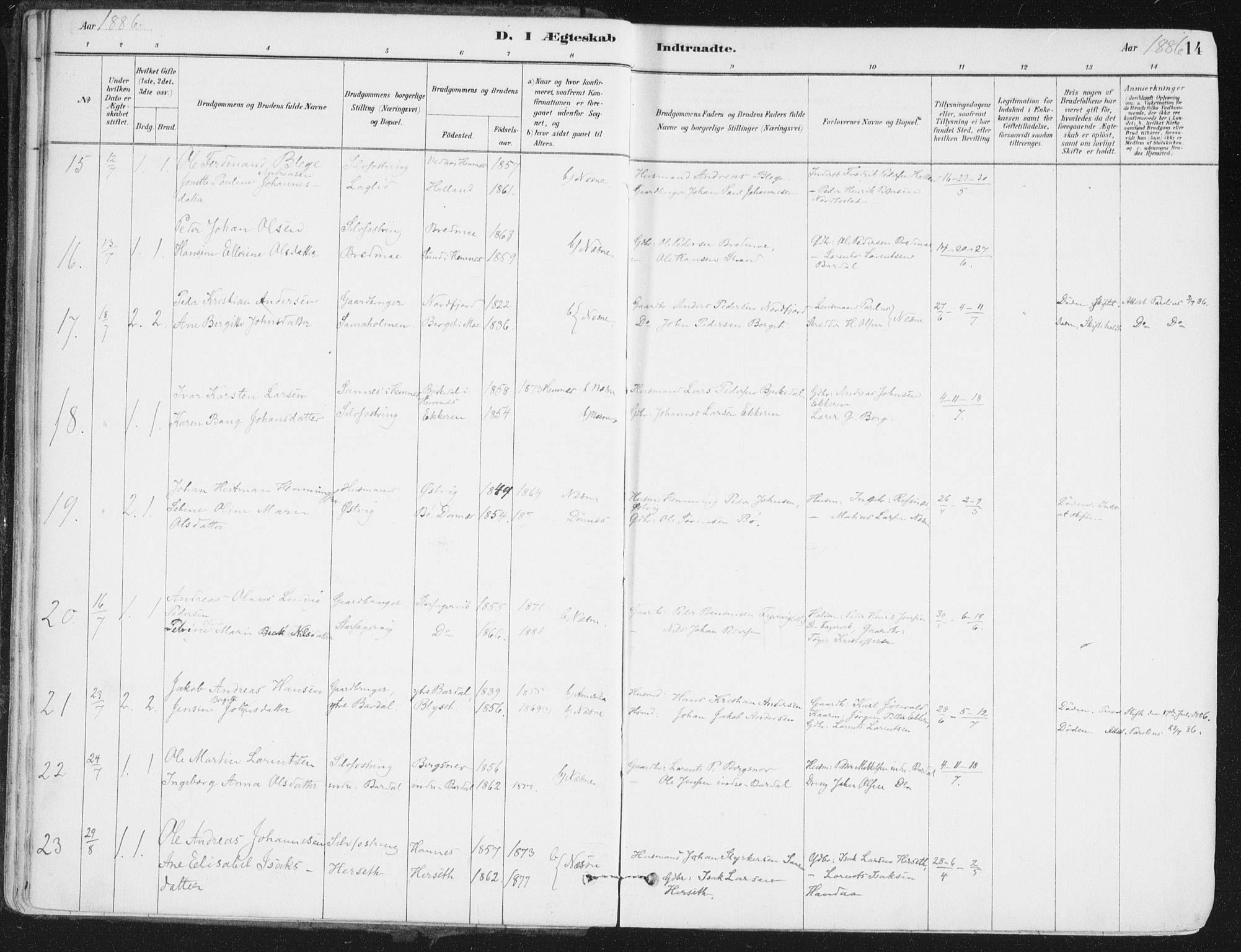 Ministerialprotokoller, klokkerbøker og fødselsregistre - Nordland, AV/SAT-A-1459/838/L0553: Parish register (official) no. 838A11, 1880-1910, p. 14