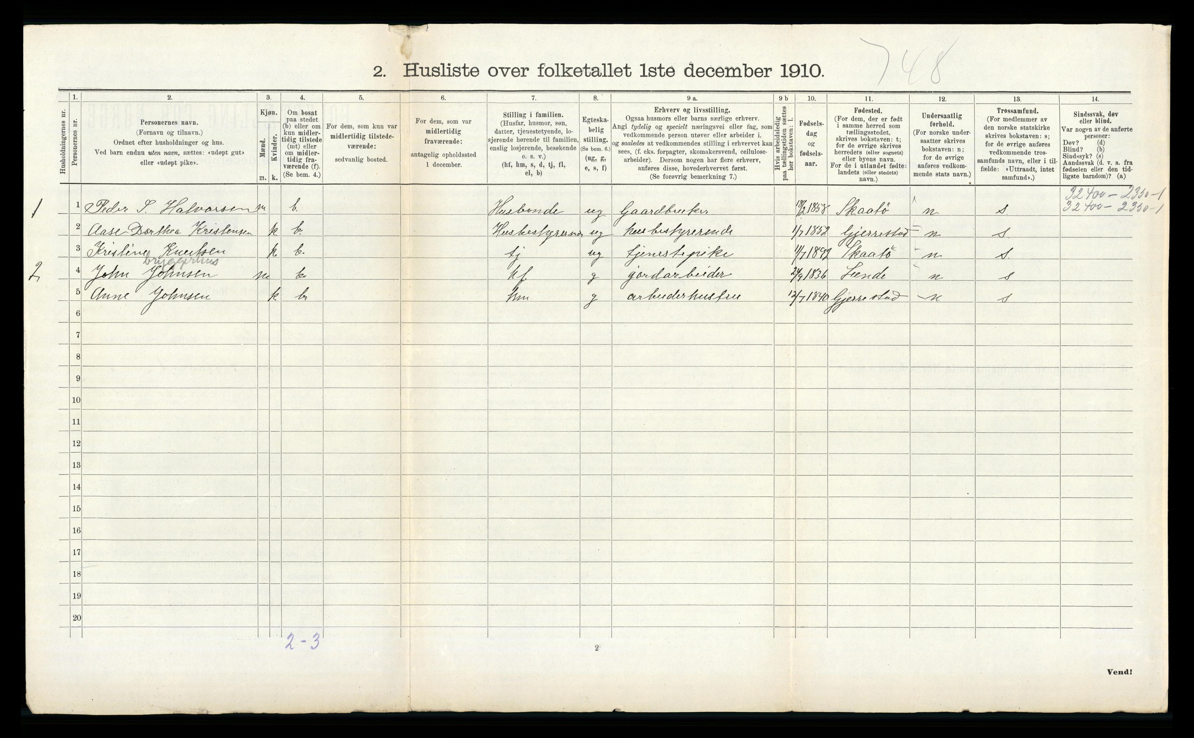 RA, 1910 census for Skåtøy, 1910, p. 336