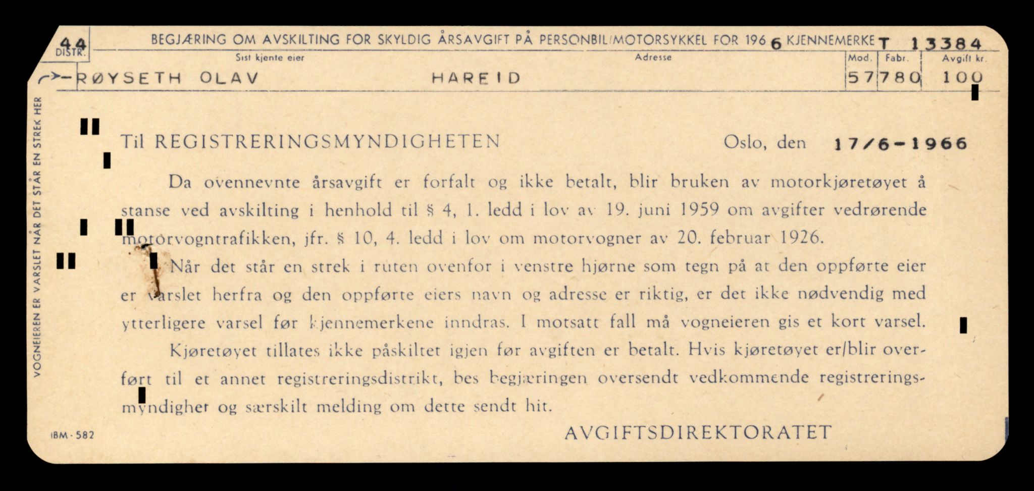 Møre og Romsdal vegkontor - Ålesund trafikkstasjon, AV/SAT-A-4099/F/Fe/L0039: Registreringskort for kjøretøy T 13361 - T 13530, 1927-1998, p. 373