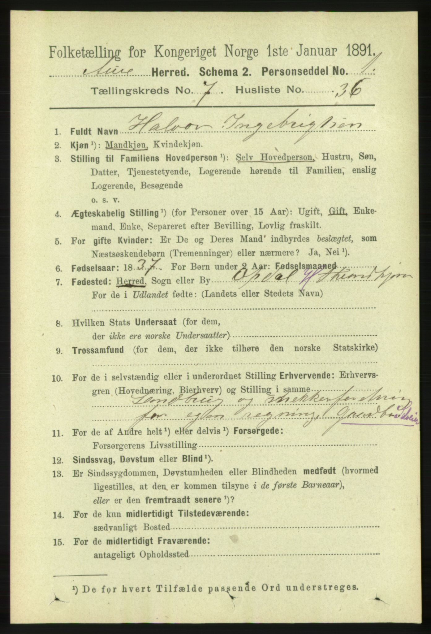 RA, 1891 census for 1569 Aure, 1891, p. 4081