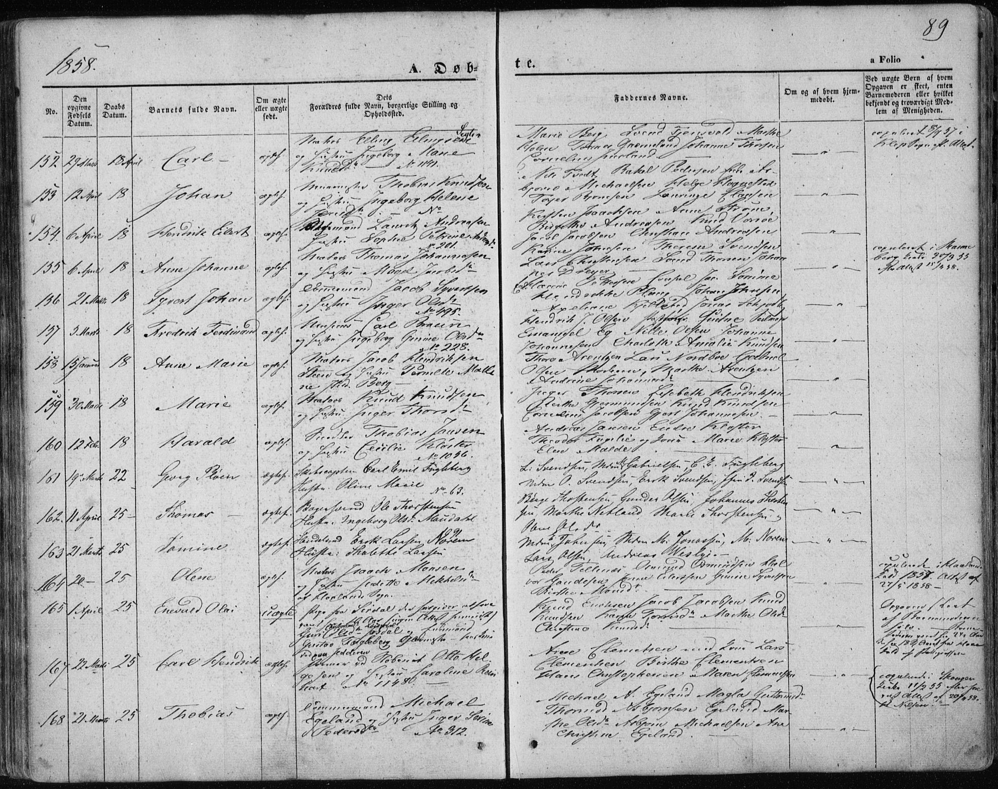 Domkirken sokneprestkontor, AV/SAST-A-101812/001/30/30BA/L0017: Parish register (official) no. A 16, 1855-1867, p. 89