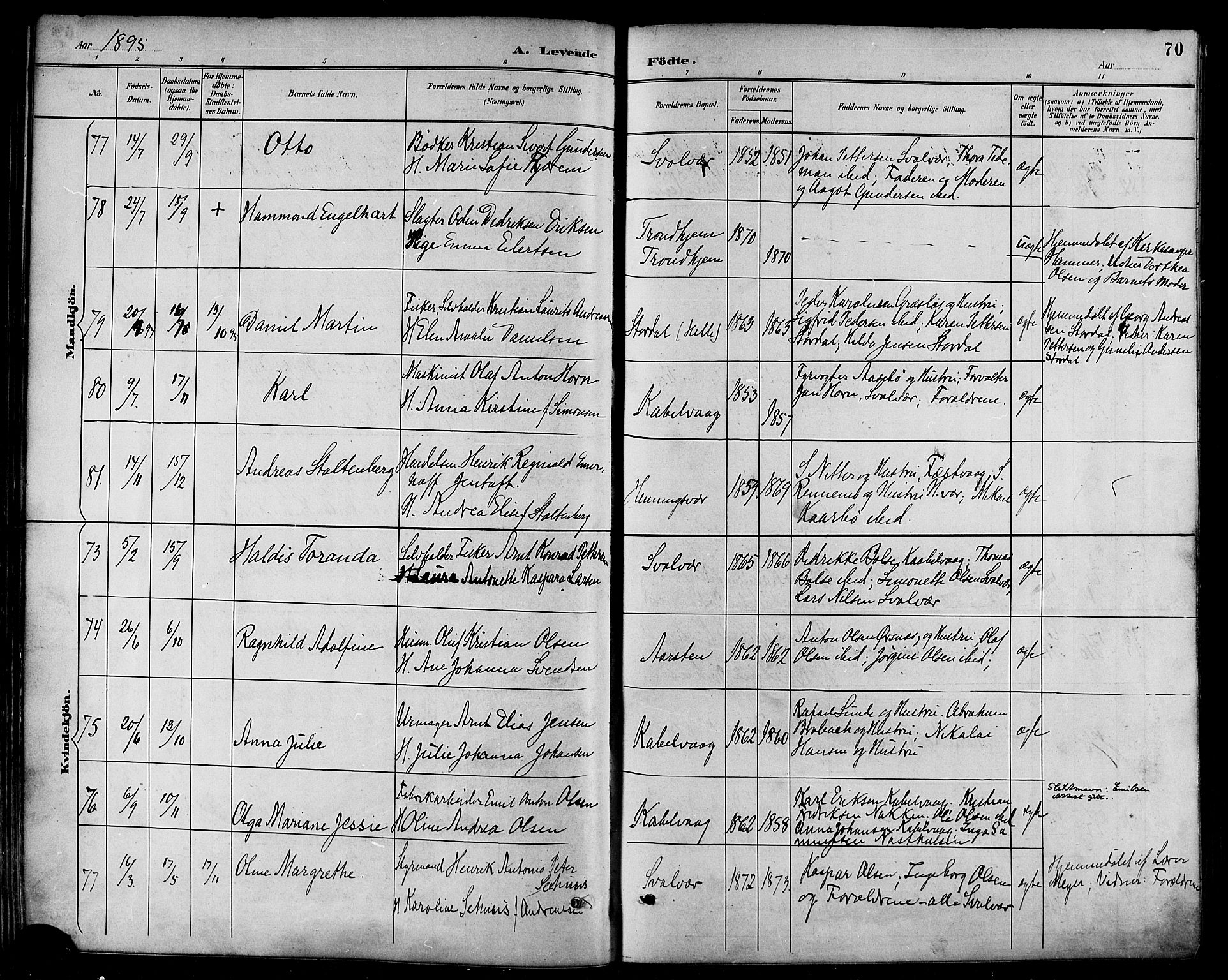 Ministerialprotokoller, klokkerbøker og fødselsregistre - Nordland, AV/SAT-A-1459/874/L1060: Parish register (official) no. 874A04, 1890-1899, p. 70