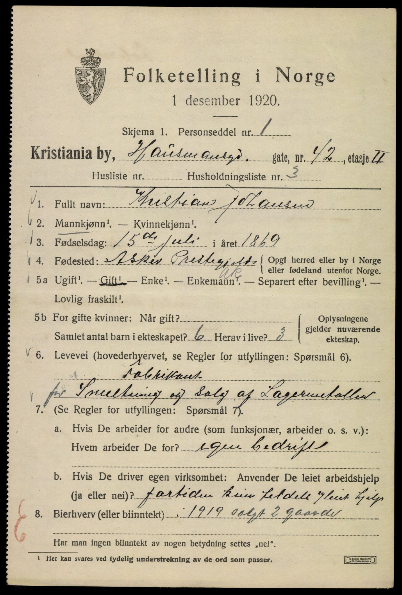 SAO, 1920 census for Kristiania, 1920, p. 273833