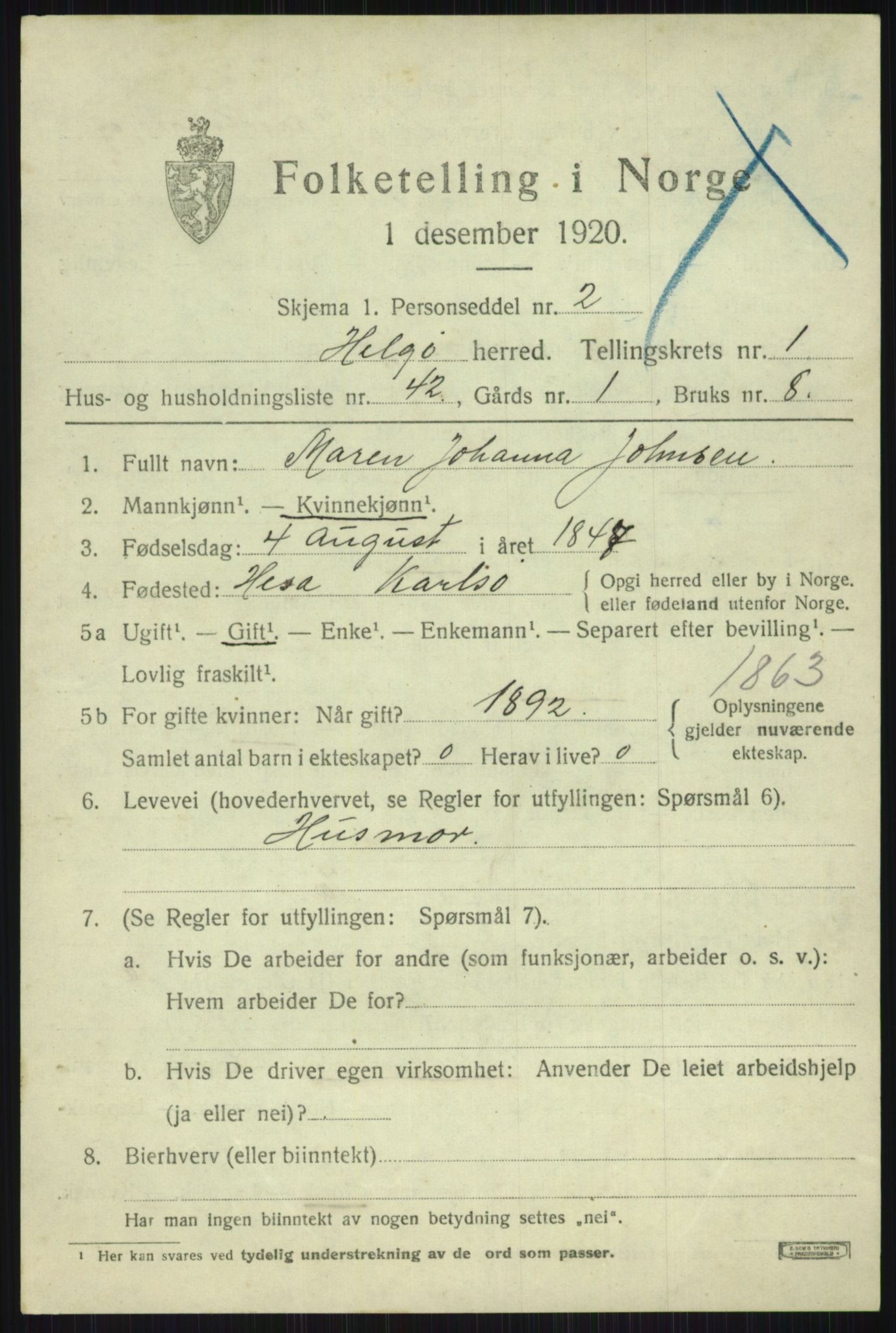 SATØ, 1920 census for Helgøy, 1920, p. 1068