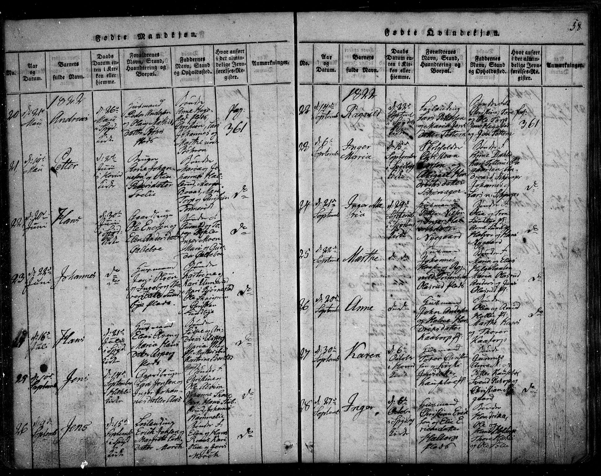 Spydeberg prestekontor Kirkebøker, SAO/A-10924/G/Ga/L0001: Parish register (copy) no. I 1, 1814-1868, p. 58