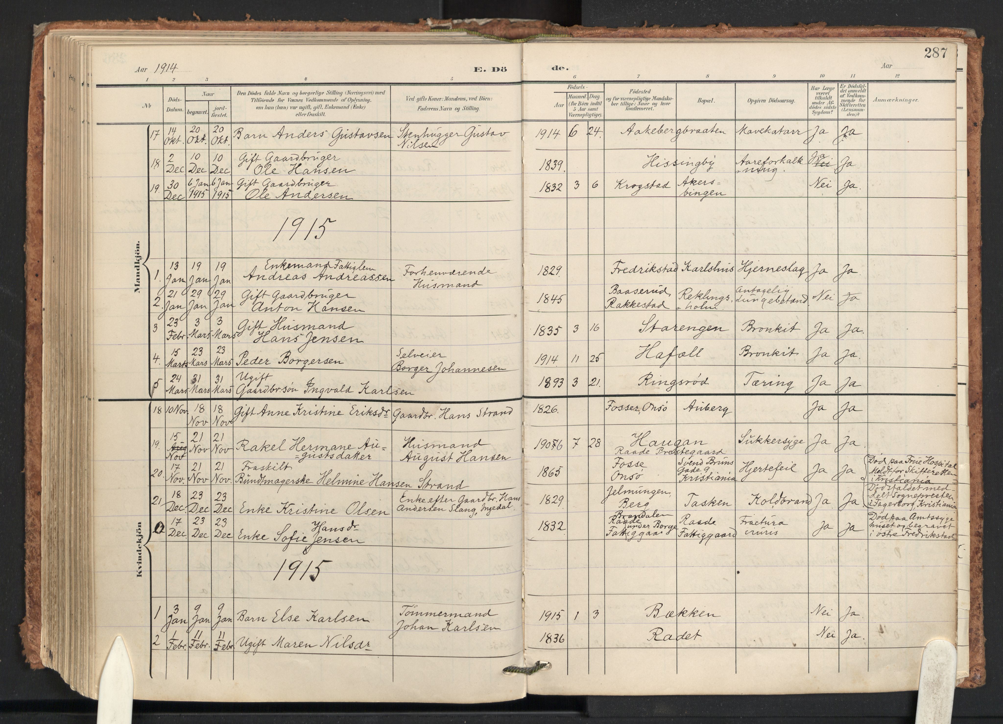 Råde prestekontor kirkebøker, AV/SAO-A-2009/F/Fa/L0008: Parish register (official) no. 8, 1903-1924, p. 287