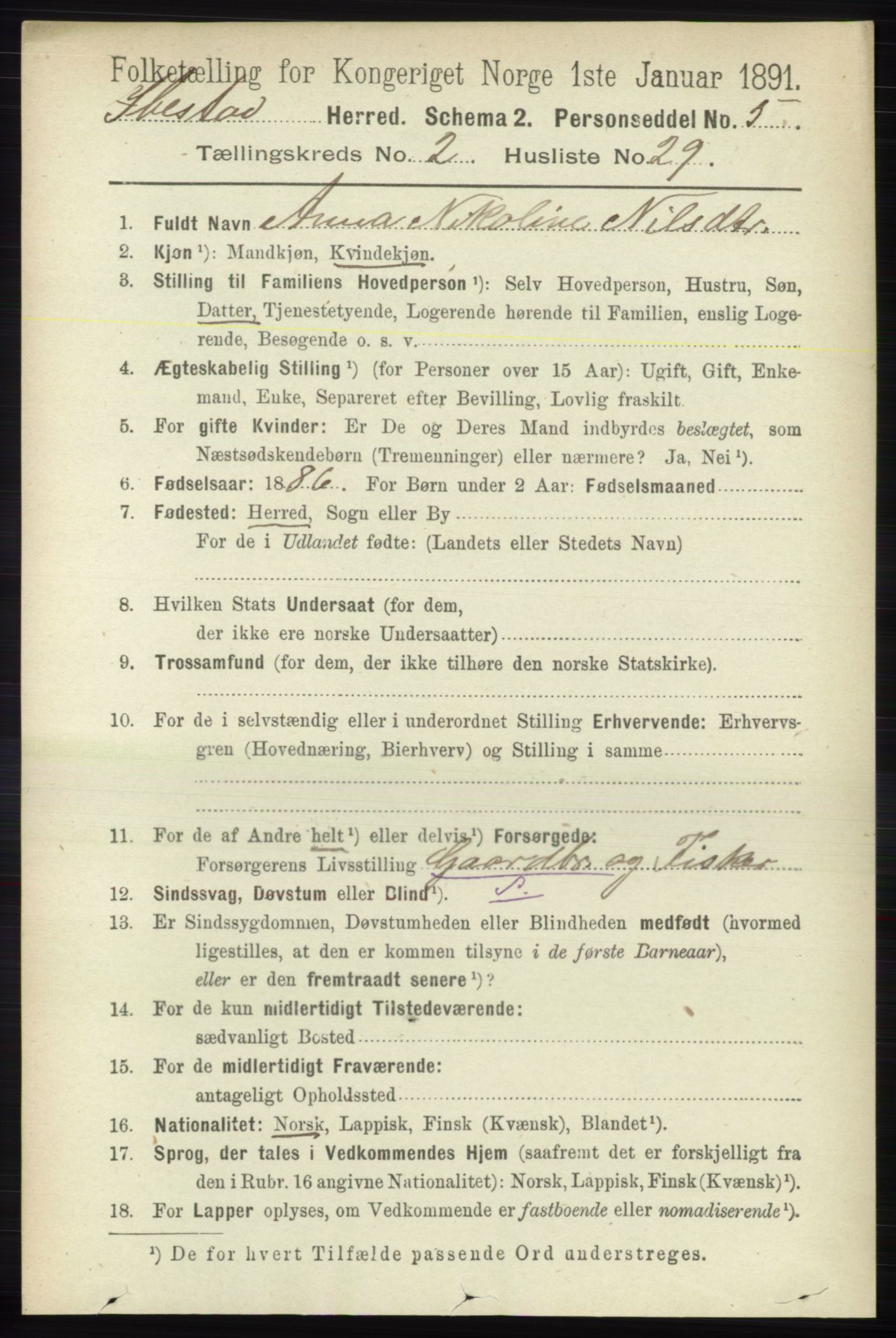 RA, 1891 census for 1917 Ibestad, 1891, p. 997
