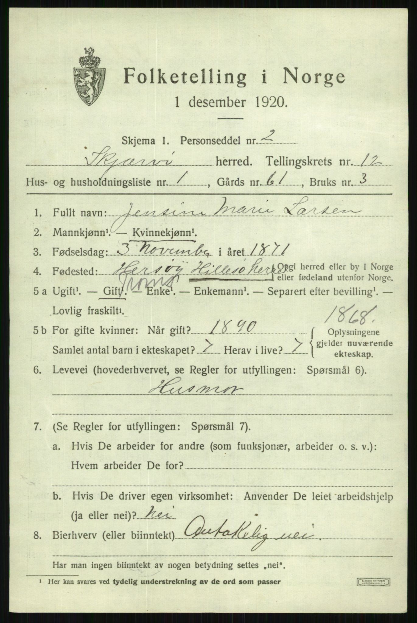 SATØ, 1920 census for Skjervøy, 1920, p. 5995