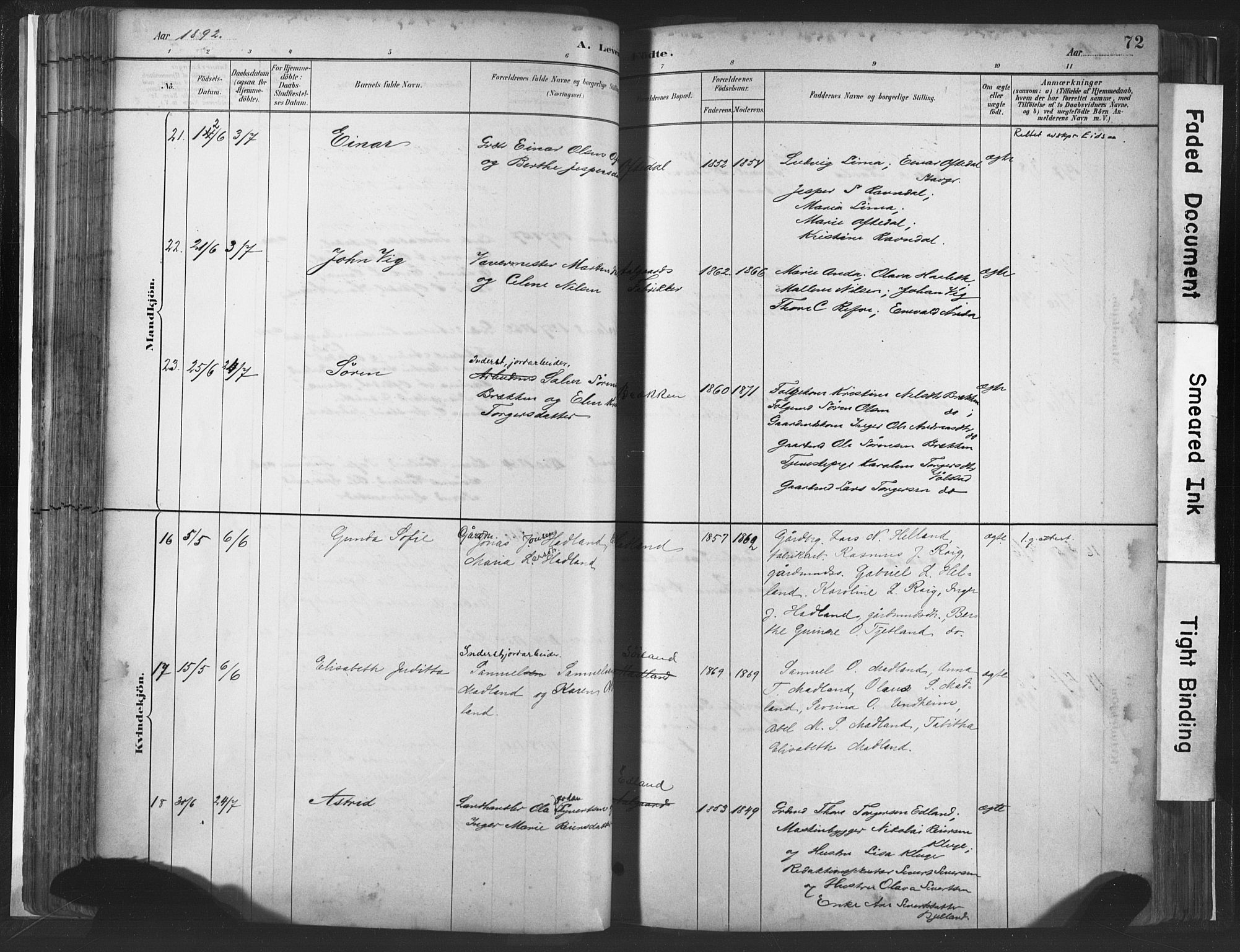 Lye sokneprestkontor, AV/SAST-A-101794/001/30BA/L0010: Parish register (official) no. A 10, 1881-1896, p. 72