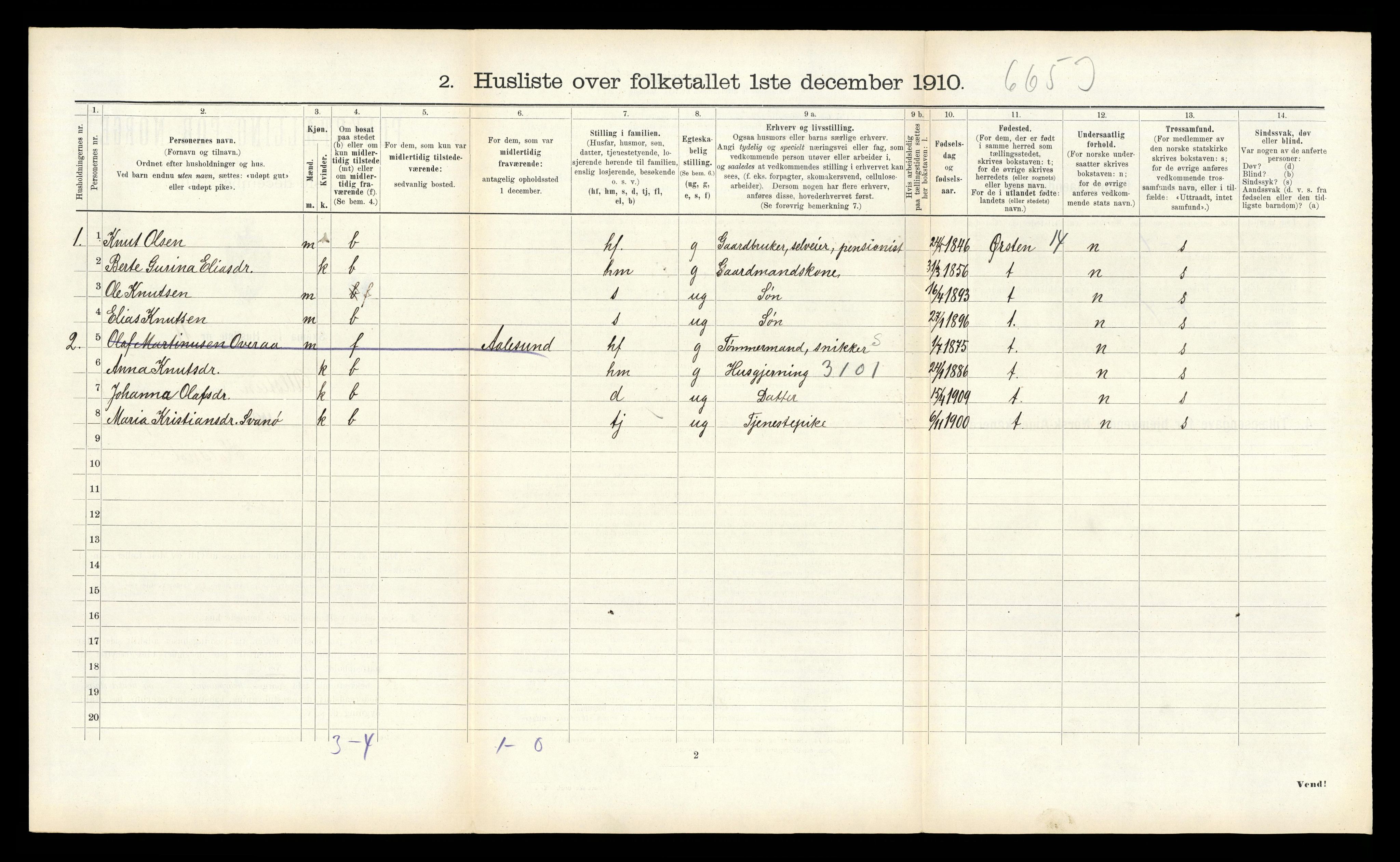 RA, 1910 census for Ulstein, 1910, p. 617