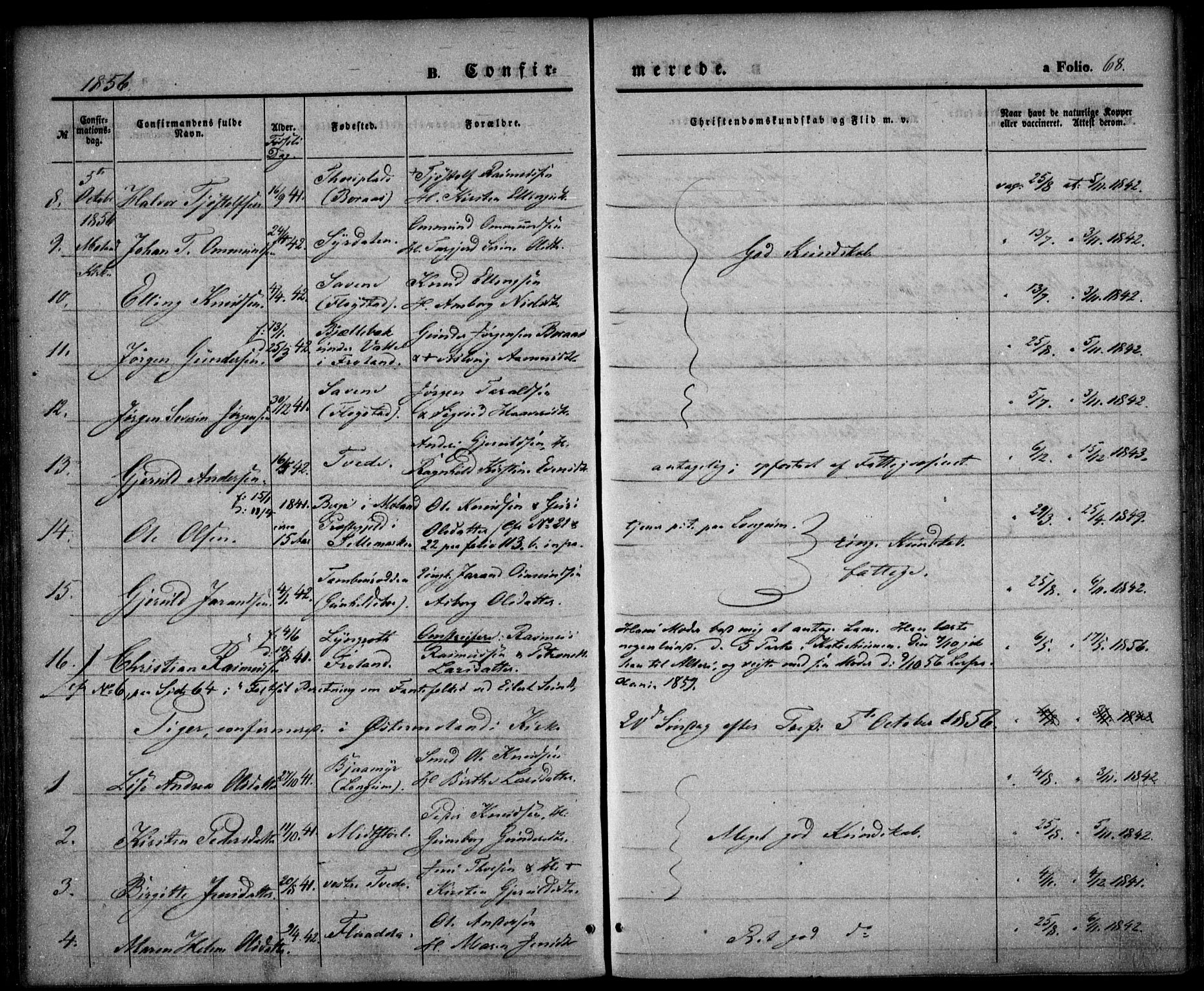 Austre Moland sokneprestkontor, AV/SAK-1111-0001/F/Fa/Faa/L0007: Parish register (official) no. A 7, 1847-1857, p. 68