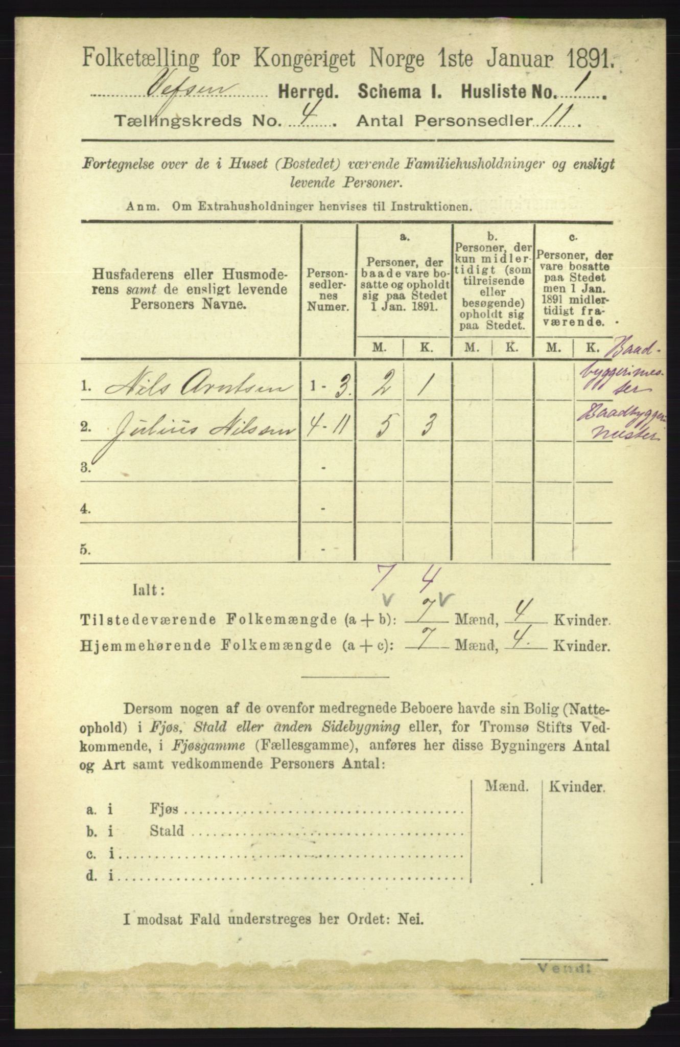 RA, 1891 census for 1824 Vefsn, 1891, p. 1563