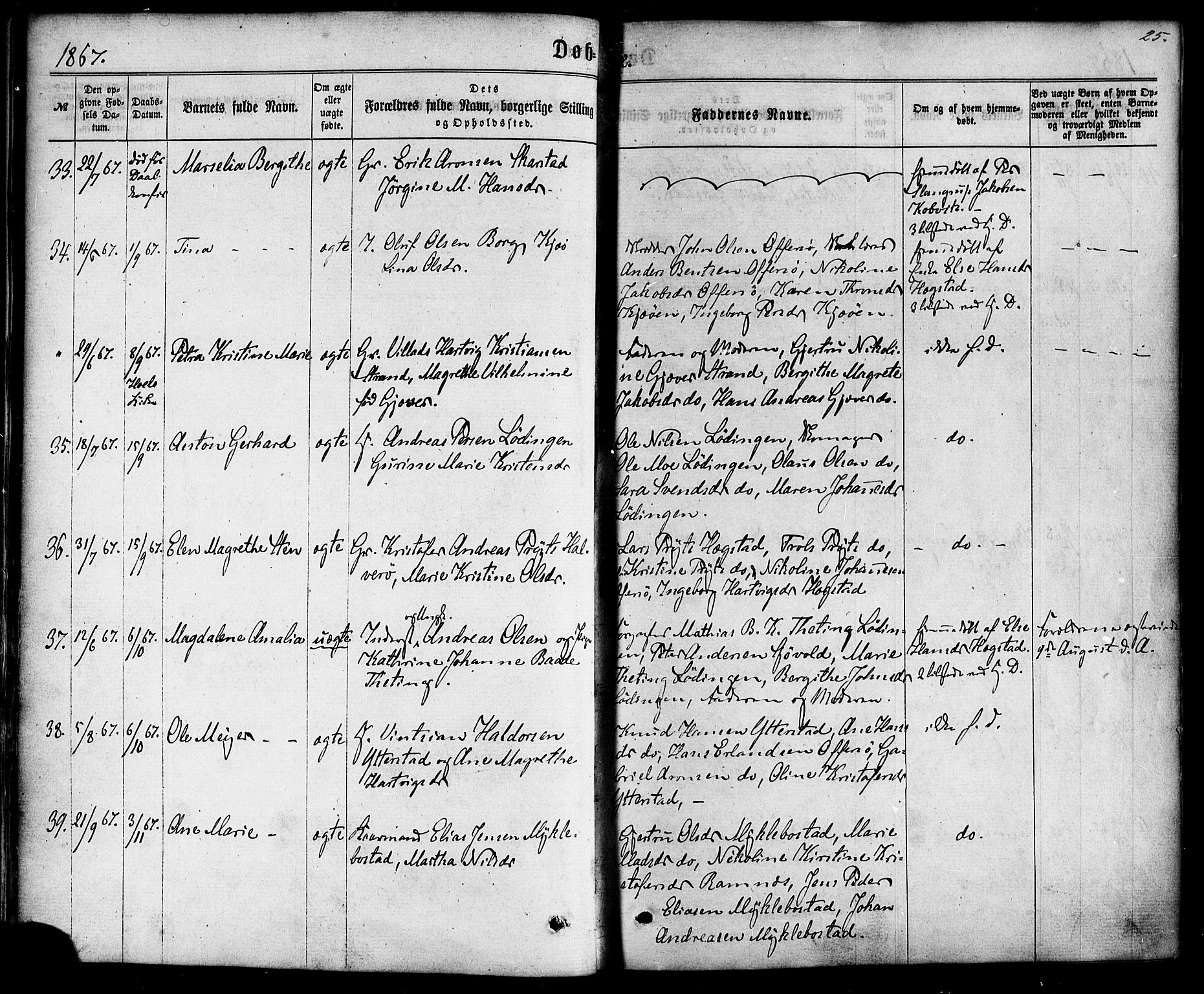 Ministerialprotokoller, klokkerbøker og fødselsregistre - Nordland, SAT/A-1459/872/L1034: Parish register (official) no. 872A09, 1864-1884, p. 25
