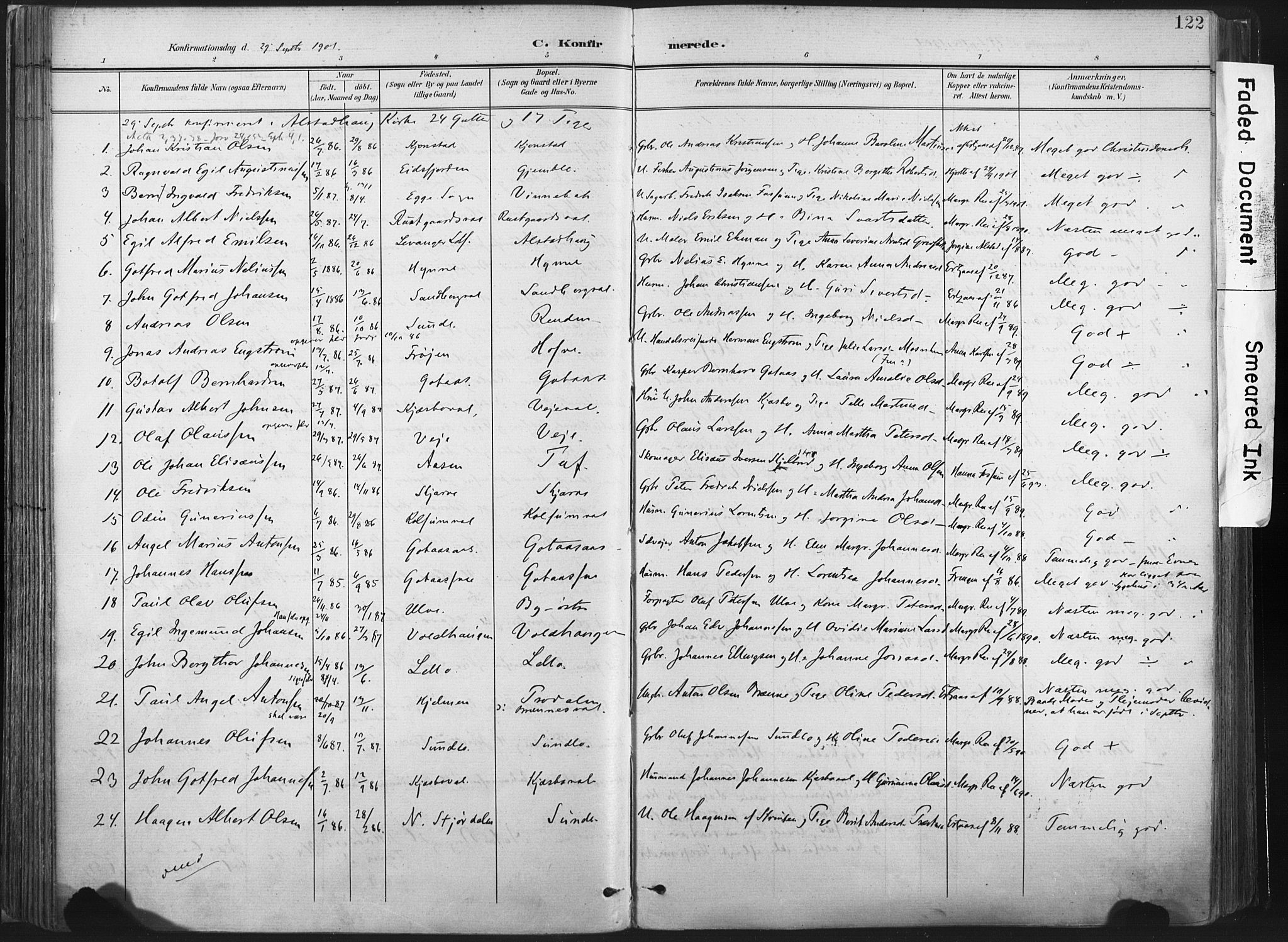 Ministerialprotokoller, klokkerbøker og fødselsregistre - Nord-Trøndelag, SAT/A-1458/717/L0162: Parish register (official) no. 717A12, 1898-1923, p. 122