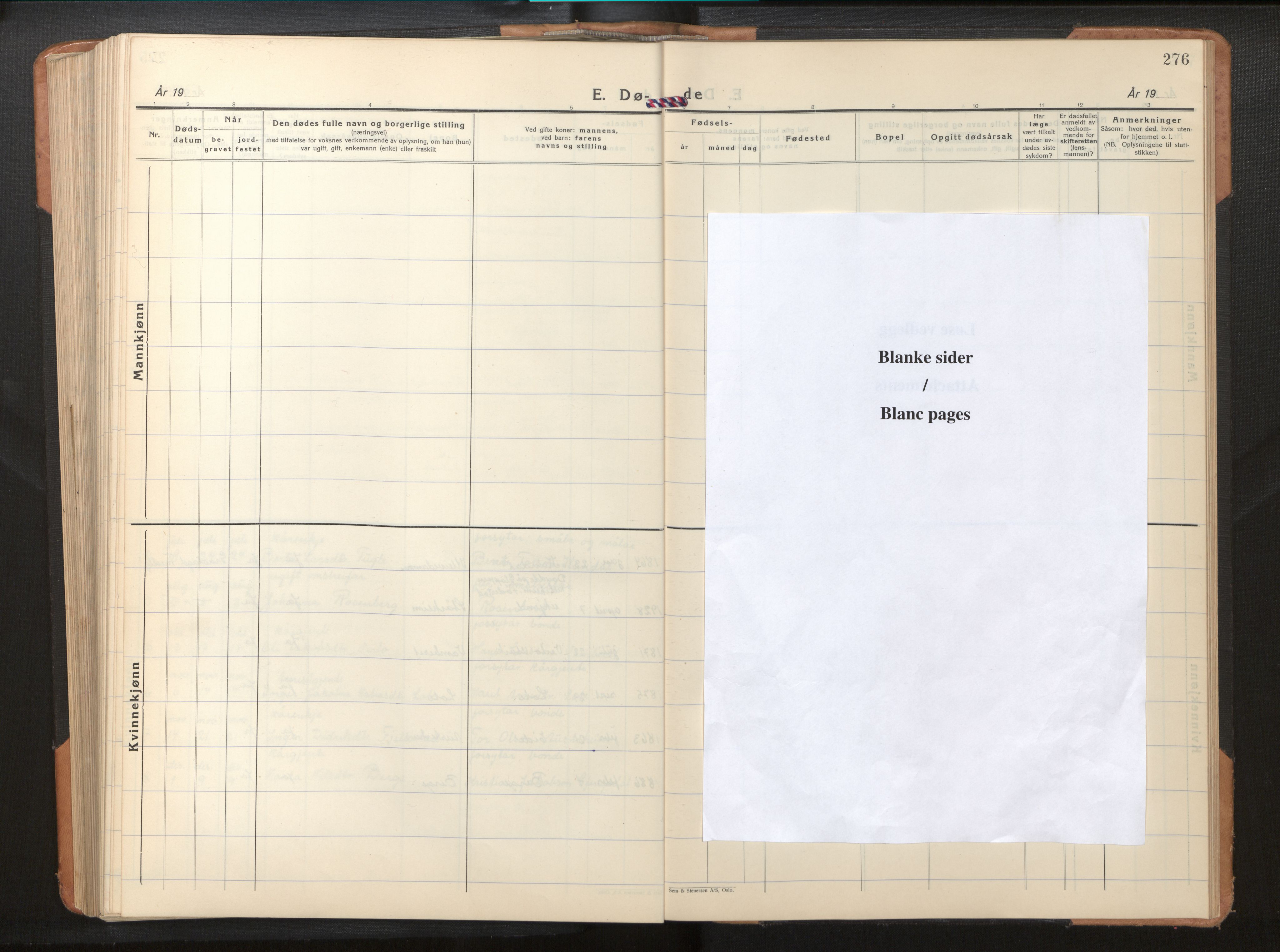 Gloppen sokneprestembete, AV/SAB-A-80101/H/Hab/Habb/L0005: Parish register (copy) no. B 5, 1931-1953, p. 275b-276a