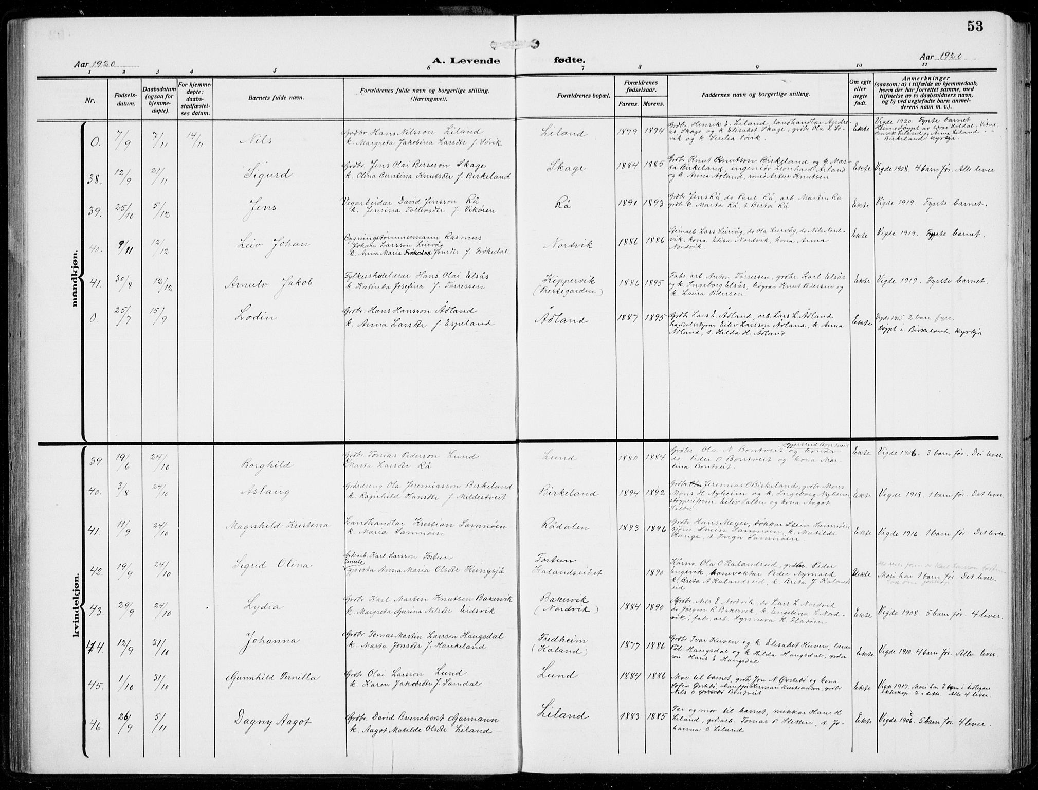 Fana Sokneprestembete, AV/SAB-A-75101/H/Hab/Haba/L0005: Parish register (copy) no. A 5, 1911-1932, p. 53