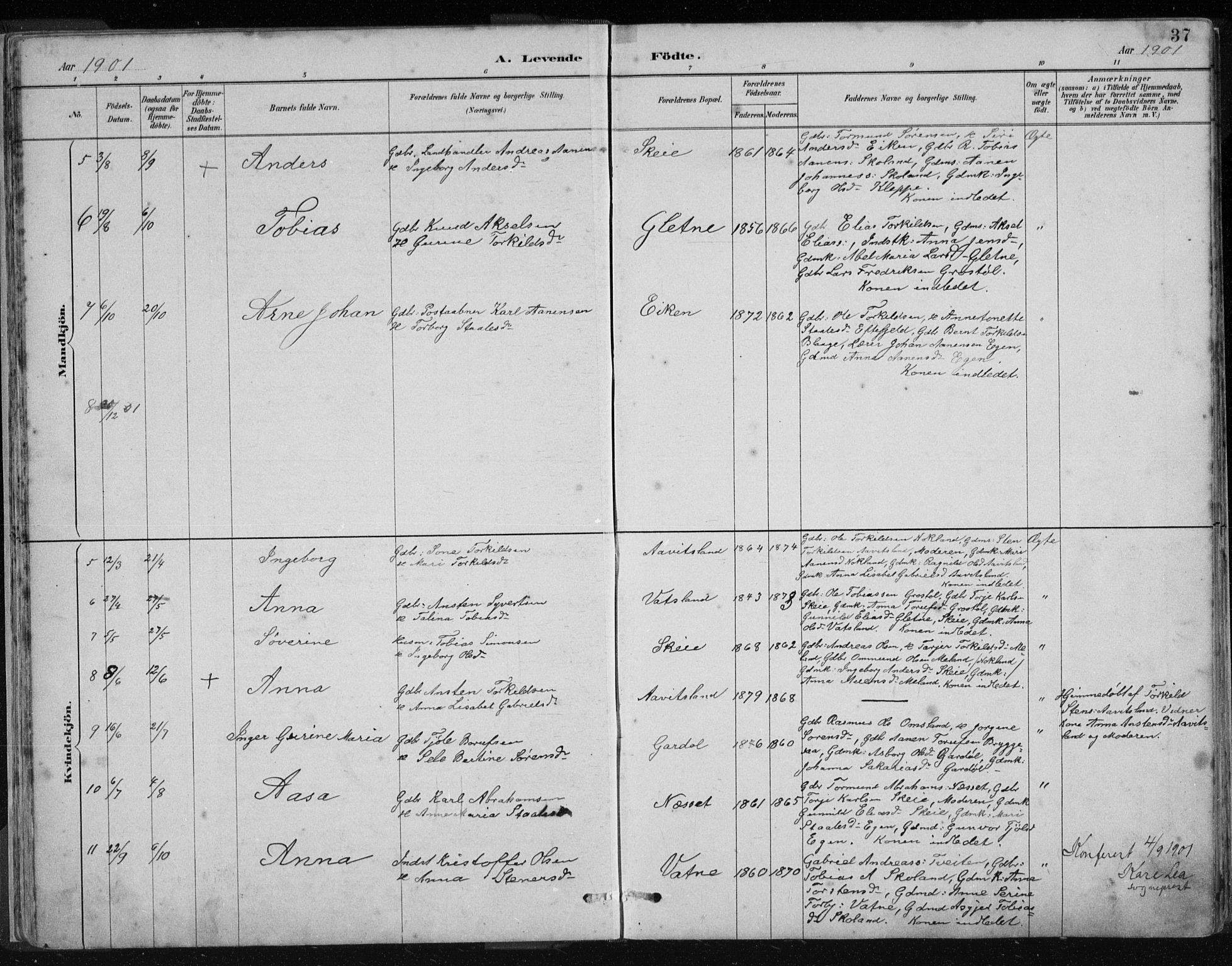 Hægebostad sokneprestkontor, AV/SAK-1111-0024/F/Fb/Fbb/L0003: Parish register (copy) no. B 3, 1887-1937, p. 38