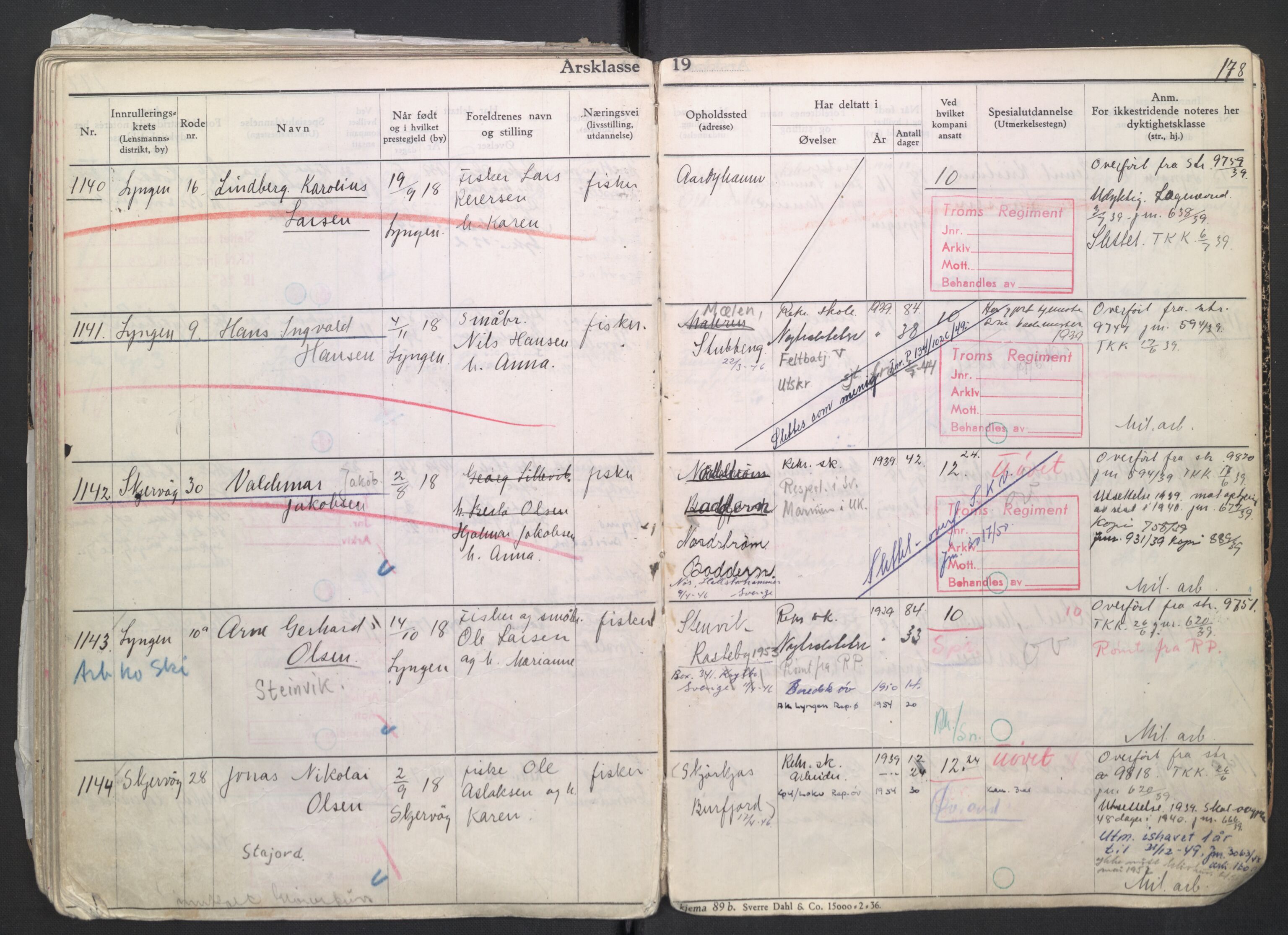 Forsvaret, Troms infanteriregiment nr. 16, AV/RA-RAFA-3146/P/Pa/L0007/0004: Ruller / Rulle for regimentets menige mannskaper, årsklasse 1939, 1939, p. 178