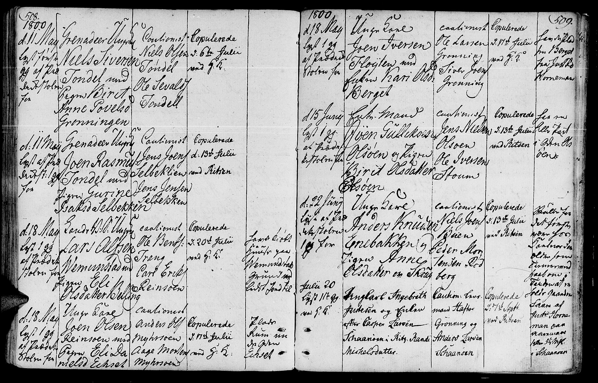 Ministerialprotokoller, klokkerbøker og fødselsregistre - Sør-Trøndelag, AV/SAT-A-1456/646/L0606: Parish register (official) no. 646A04, 1791-1805, p. 508-509