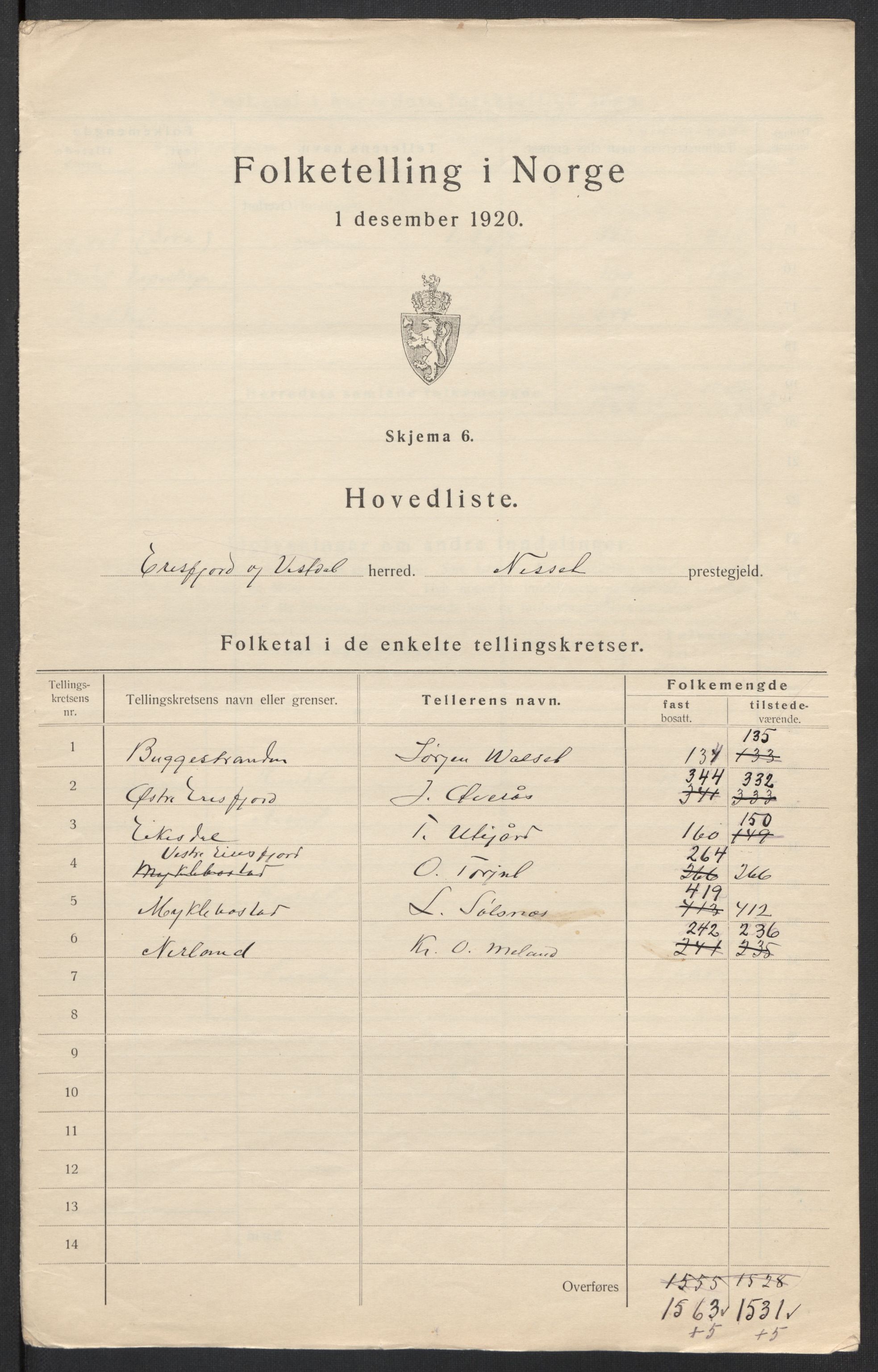 SAT, 1920 census for Eresfjord og Vistdal, 1920, p. 8