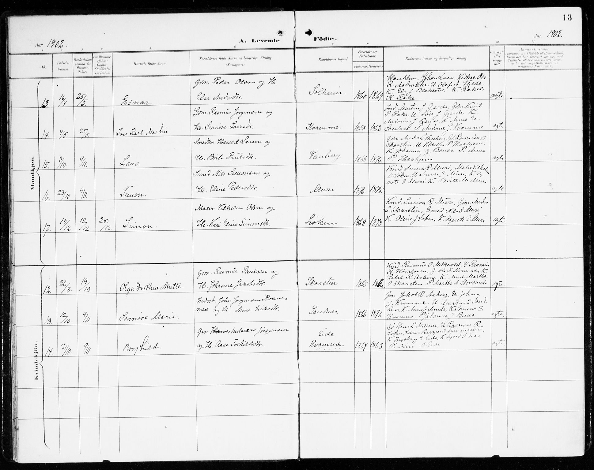 Innvik sokneprestembete, AV/SAB-A-80501: Parish register (official) no. C 2, 1900-1920, p. 13