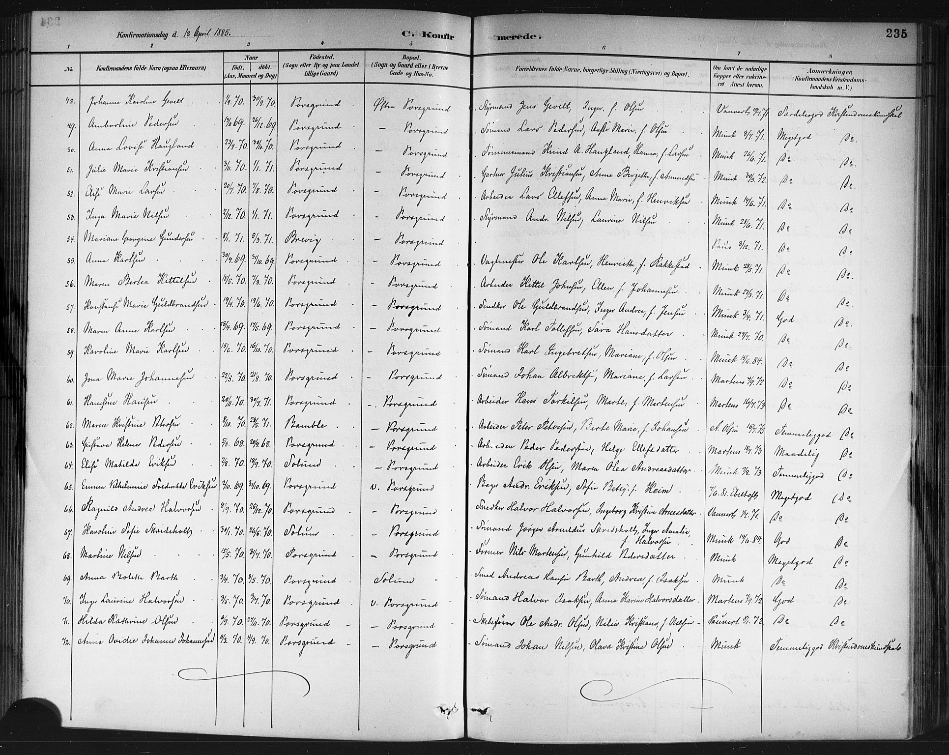 Porsgrunn kirkebøker , AV/SAKO-A-104/G/Gb/L0005: Parish register (copy) no. II 5, 1883-1915, p. 235