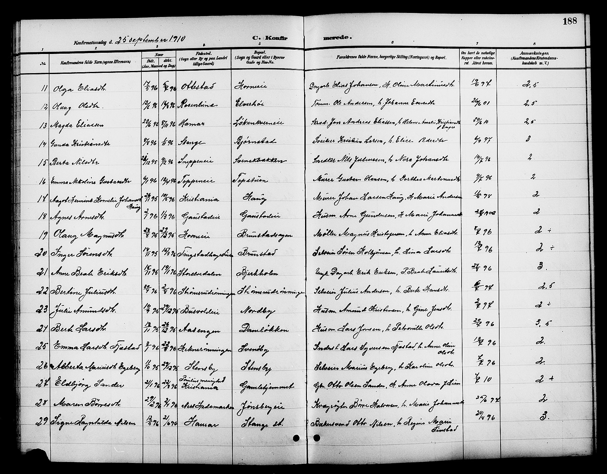 Romedal prestekontor, SAH/PREST-004/L/L0012: Parish register (copy) no. 12, 1896-1914, p. 188