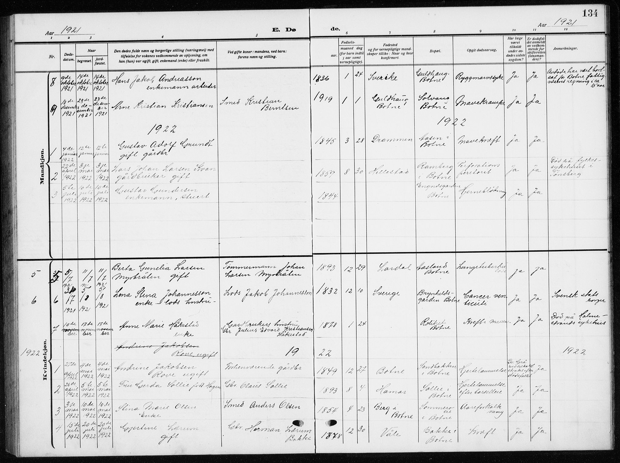 Botne kirkebøker, AV/SAKO-A-340/G/Ga/L0005: Parish register (copy) no. I 5, 1916-1934, p. 134