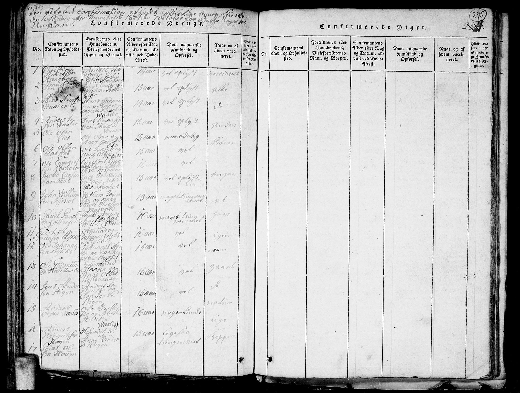 Aurskog prestekontor Kirkebøker, SAO/A-10304a/G/Ga/L0001: Parish register (copy) no. I 1, 1814-1829, p. 295