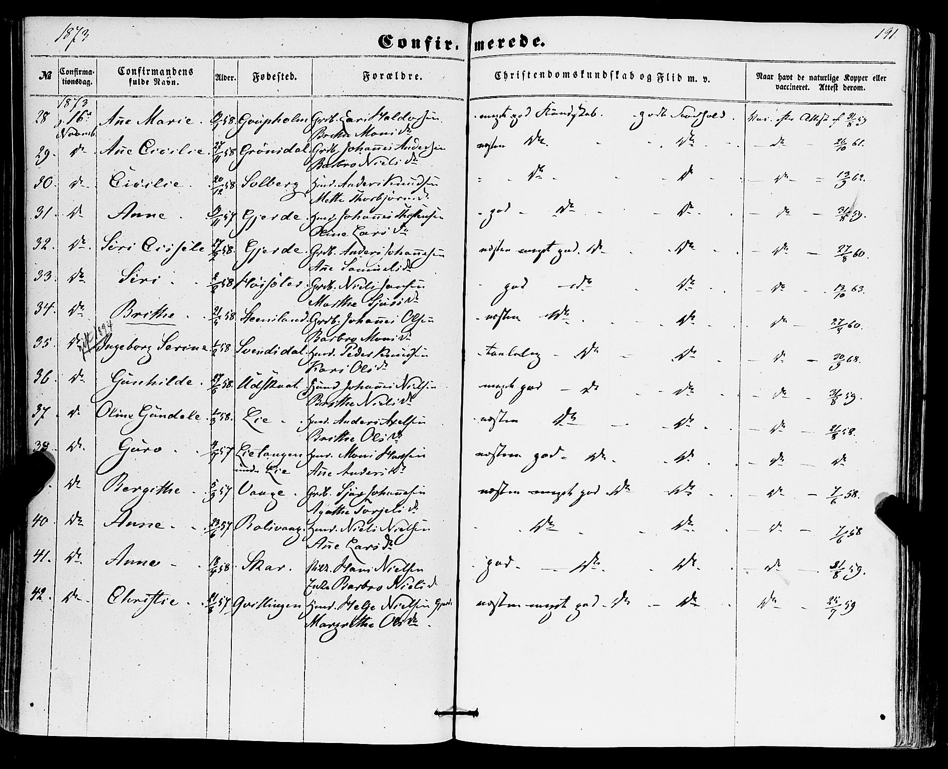 Os sokneprestembete, AV/SAB-A-99929: Parish register (official) no. A 17, 1860-1873, p. 191