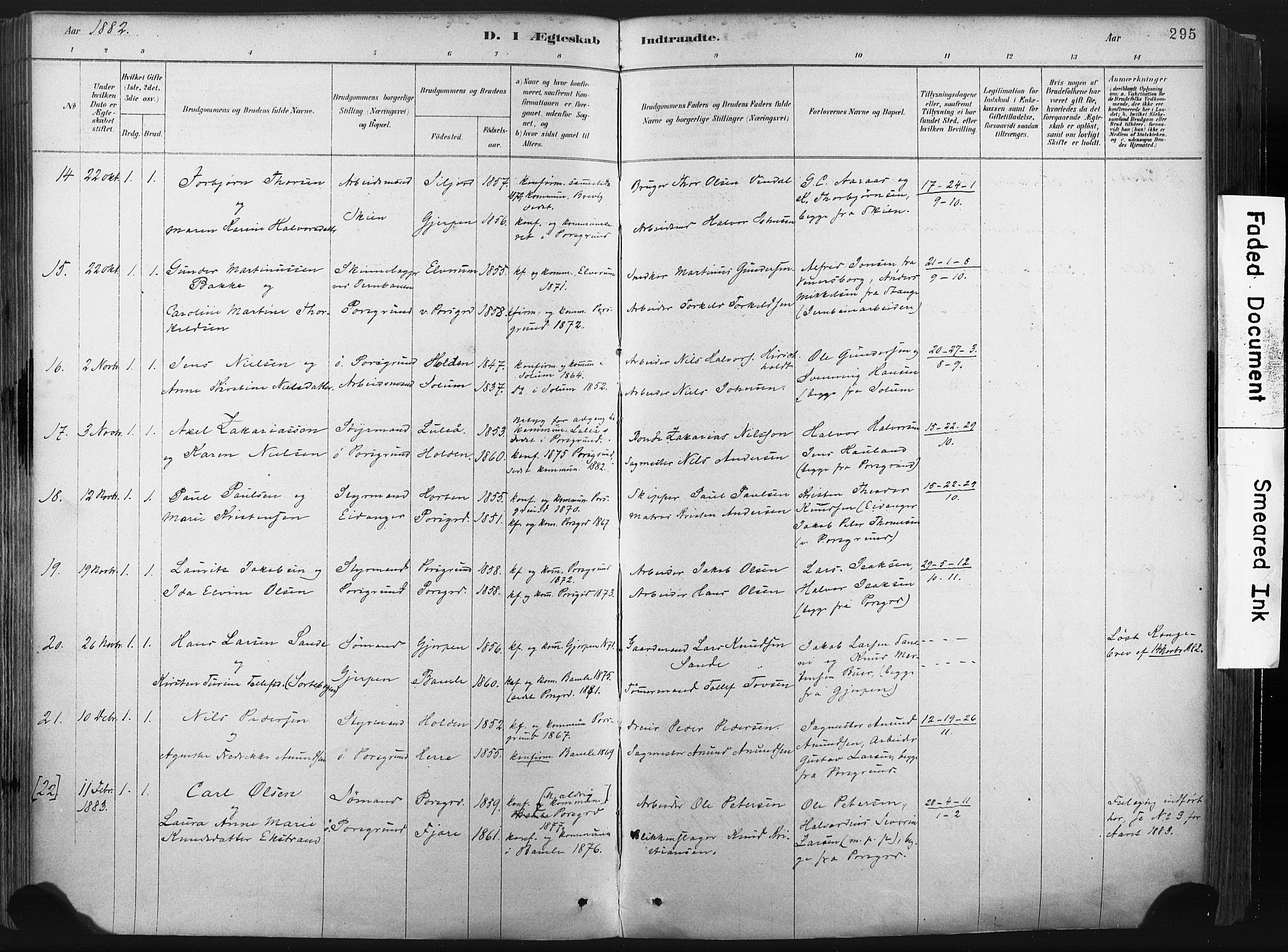 Porsgrunn kirkebøker , SAKO/A-104/F/Fa/L0008: Parish register (official) no. 8, 1878-1895, p. 295