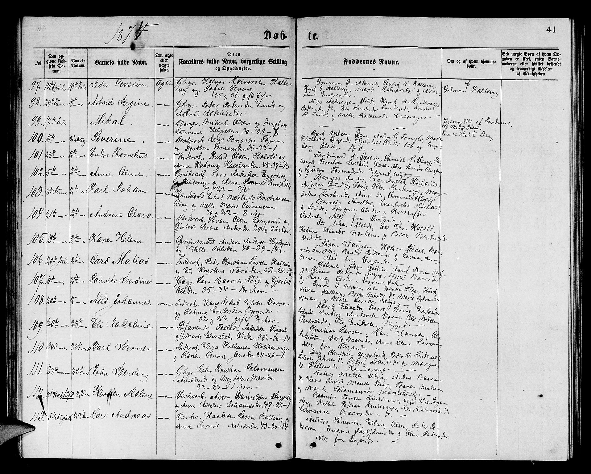 Avaldsnes sokneprestkontor, SAST/A -101851/H/Ha/Hab/L0005: Parish register (copy) no. B 5, 1871-1885, p. 41