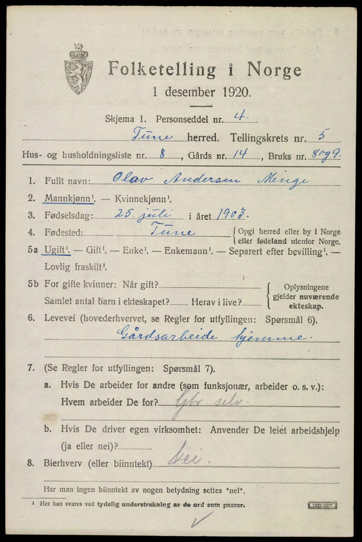 SAO, 1920 census for Tune, 1920, p. 5510