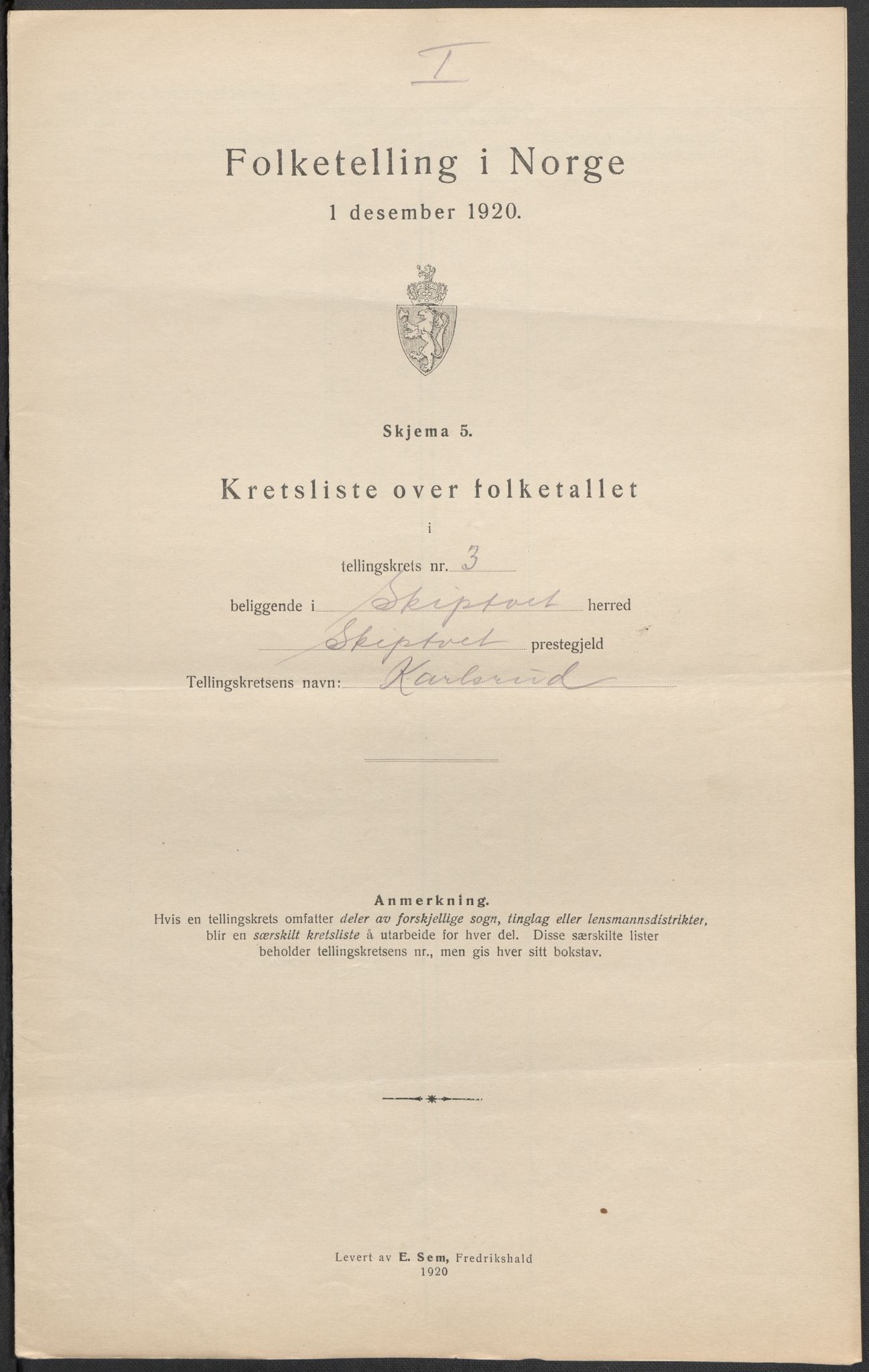 SAO, 1920 census for Skiptvet, 1920, p. 11