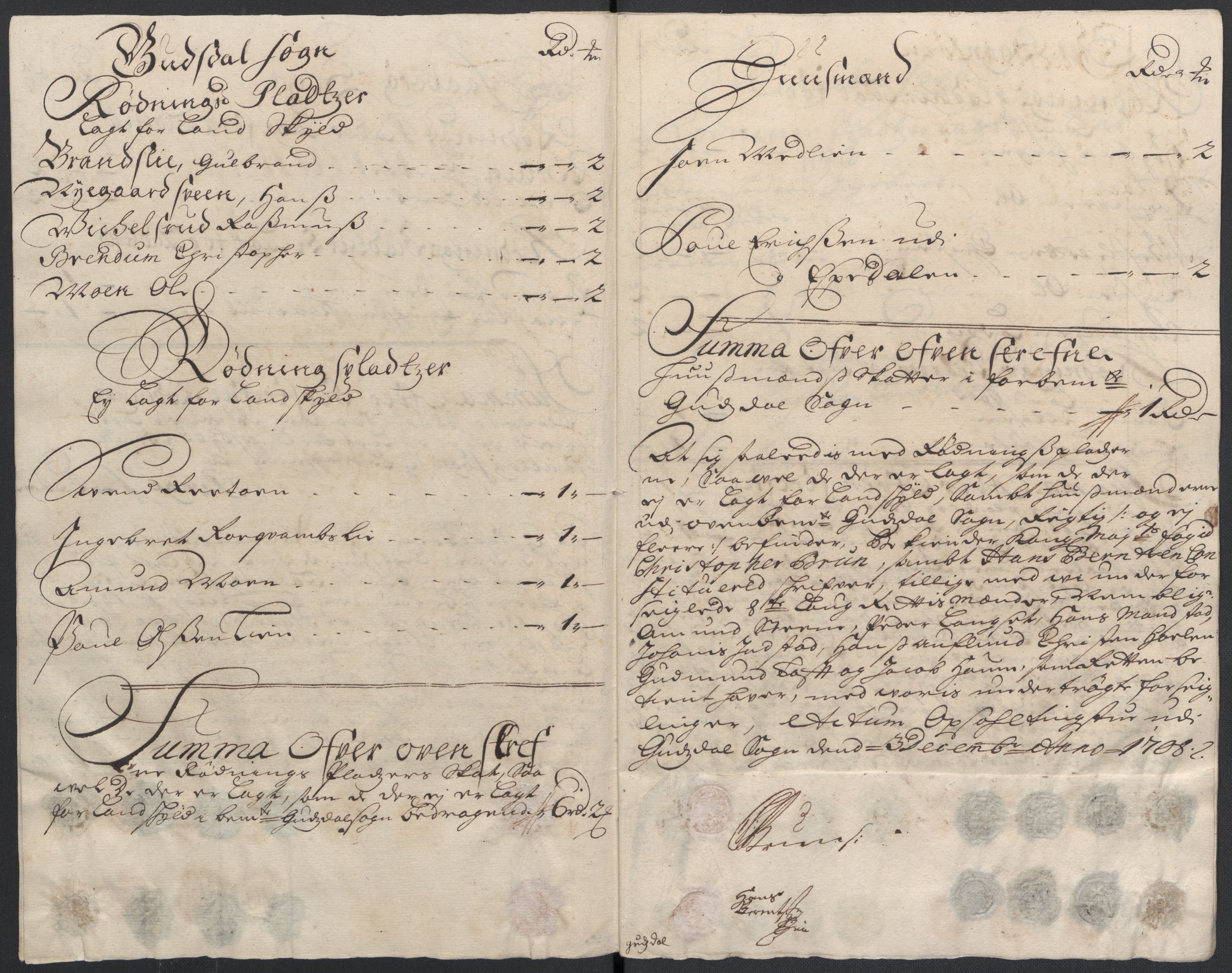 Rentekammeret inntil 1814, Reviderte regnskaper, Fogderegnskap, AV/RA-EA-4092/R17/L1179: Fogderegnskap Gudbrandsdal, 1708-1710, p. 33