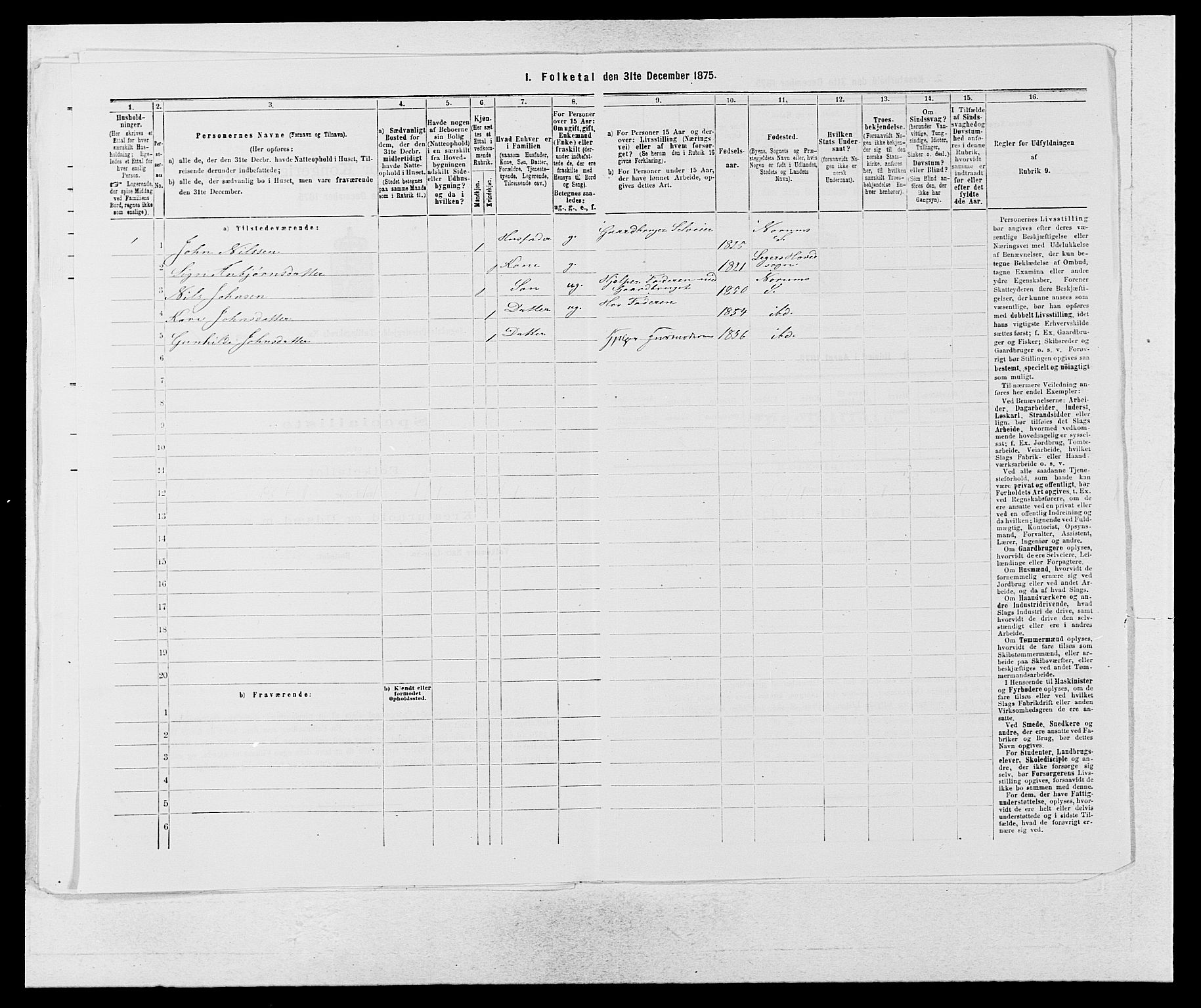 SAB, 1875 census for 1420P Sogndal, 1875, p. 1061