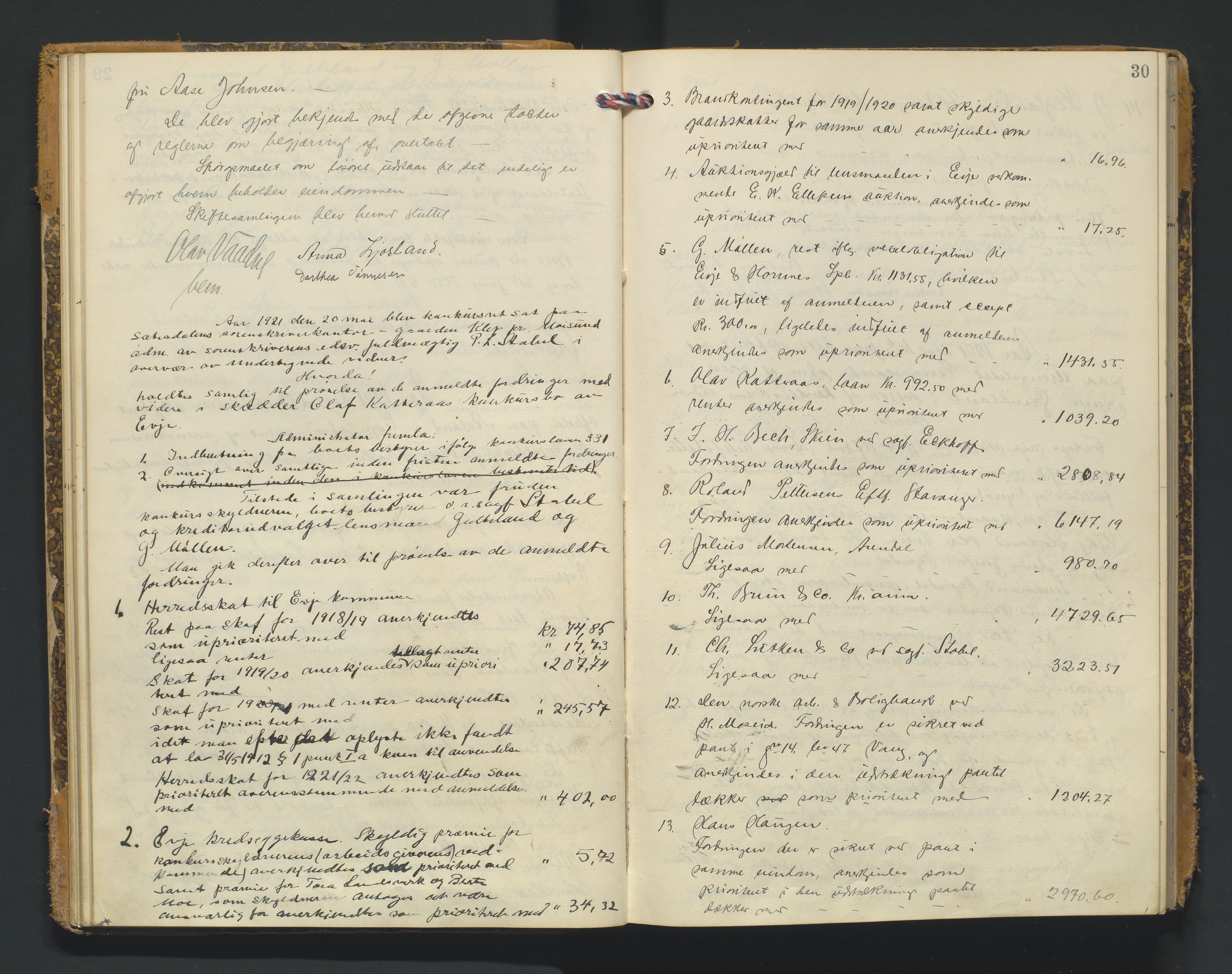 Setesdal sorenskriveri, AV/SAK-1221-0011/H/Hc/L0040: Skifteforhandlingsprotokoll nr 12, 1920-1927, p. 30