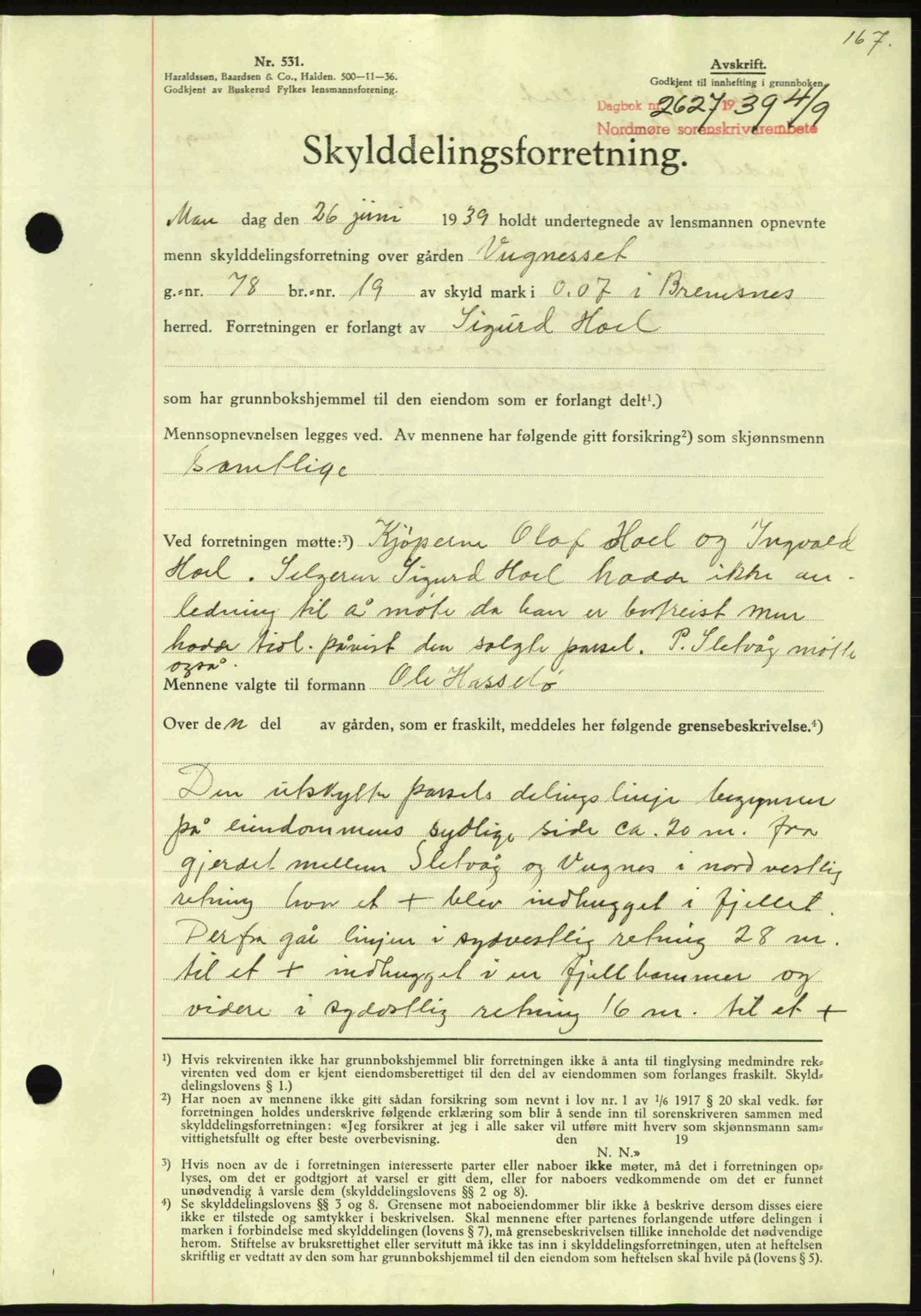 Nordmøre sorenskriveri, AV/SAT-A-4132/1/2/2Ca: Mortgage book no. A87, 1939-1940, Diary no: : 2627/1939