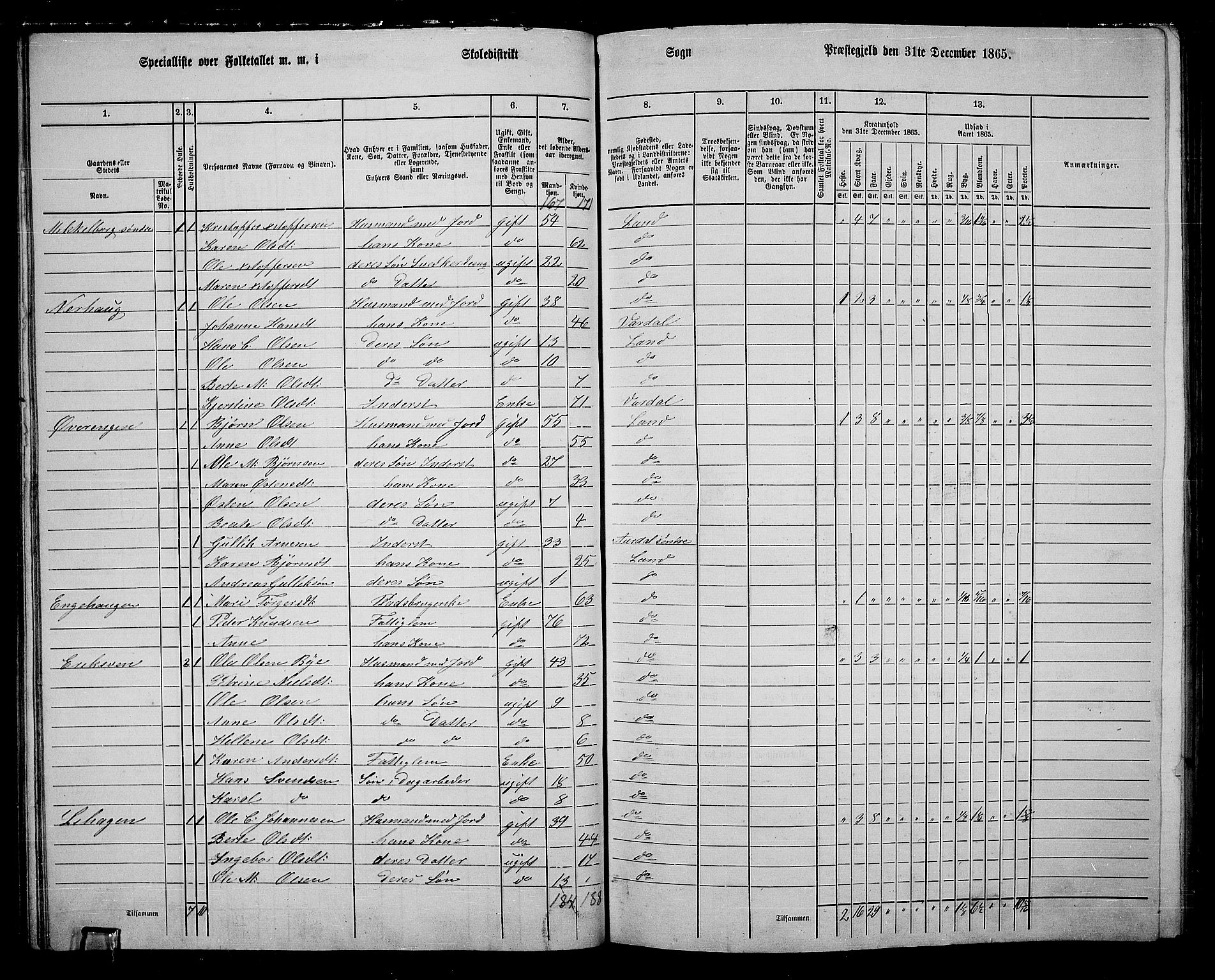 RA, 1865 census for Land, 1865, p. 280