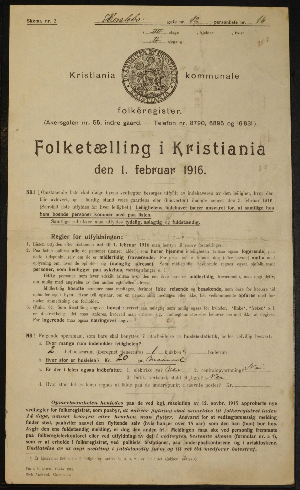 OBA, Municipal Census 1916 for Kristiania, 1916, p. 40060