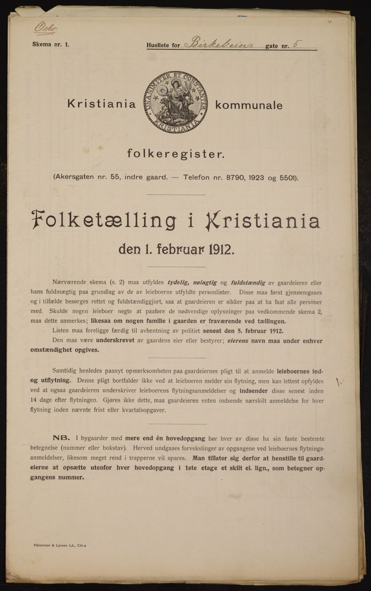 OBA, Municipal Census 1912 for Kristiania, 1912, p. 4936