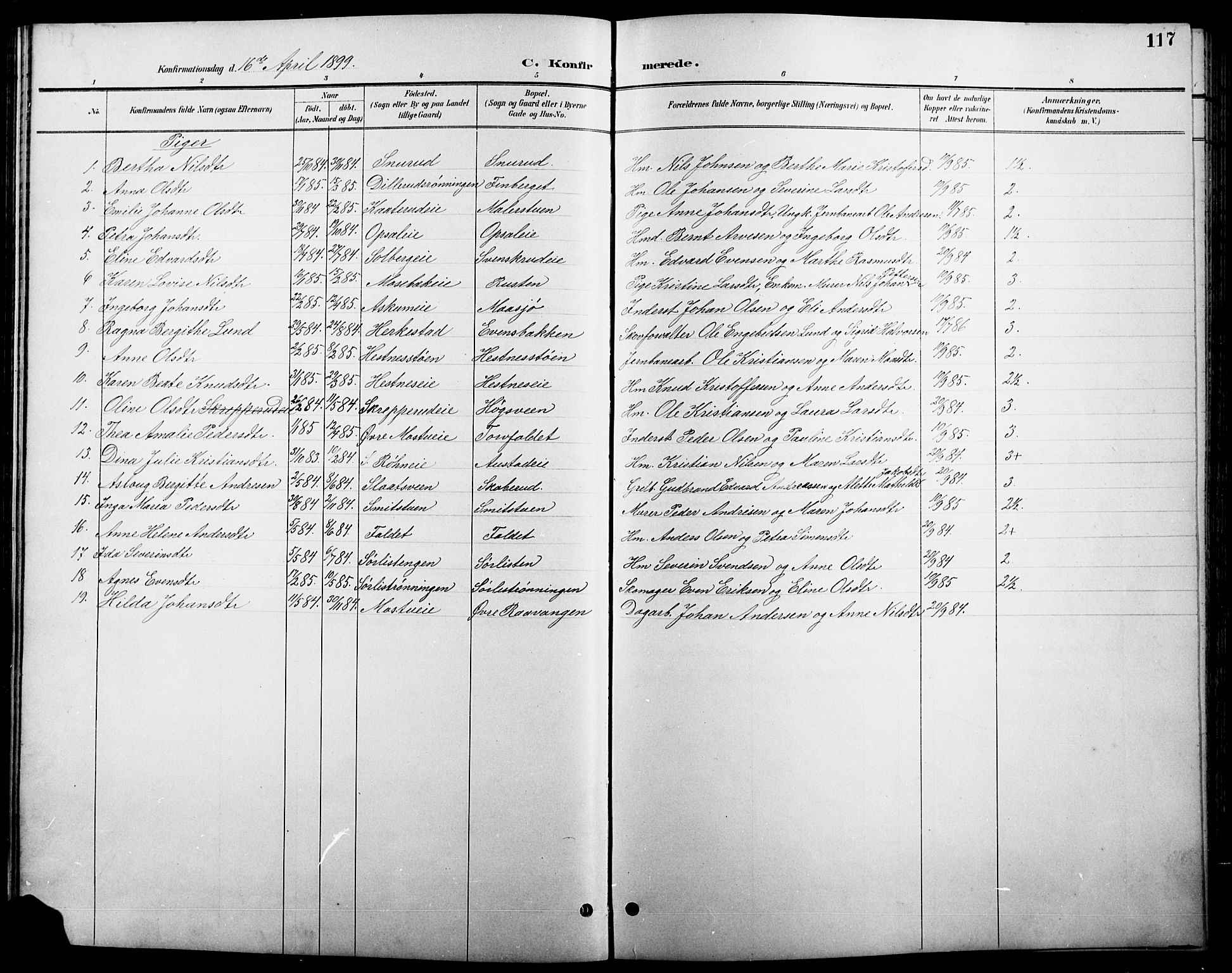 Stange prestekontor, SAH/PREST-002/L/L0011: Parish register (copy) no. 11, 1895-1917, p. 117