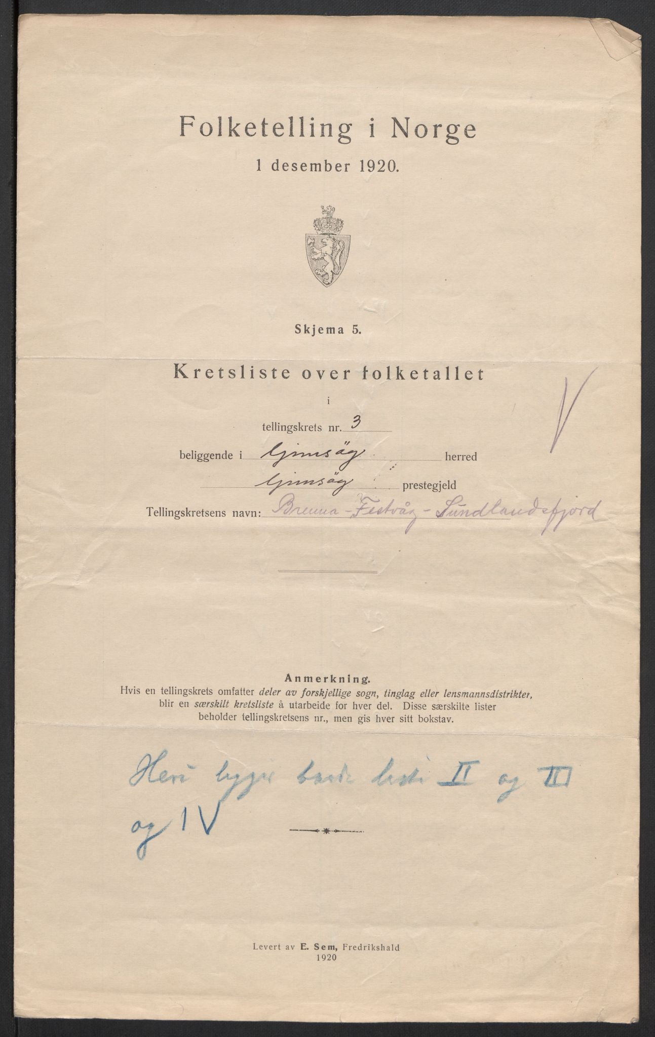 SAT, 1920 census for Gimsøy, 1920, p. 18