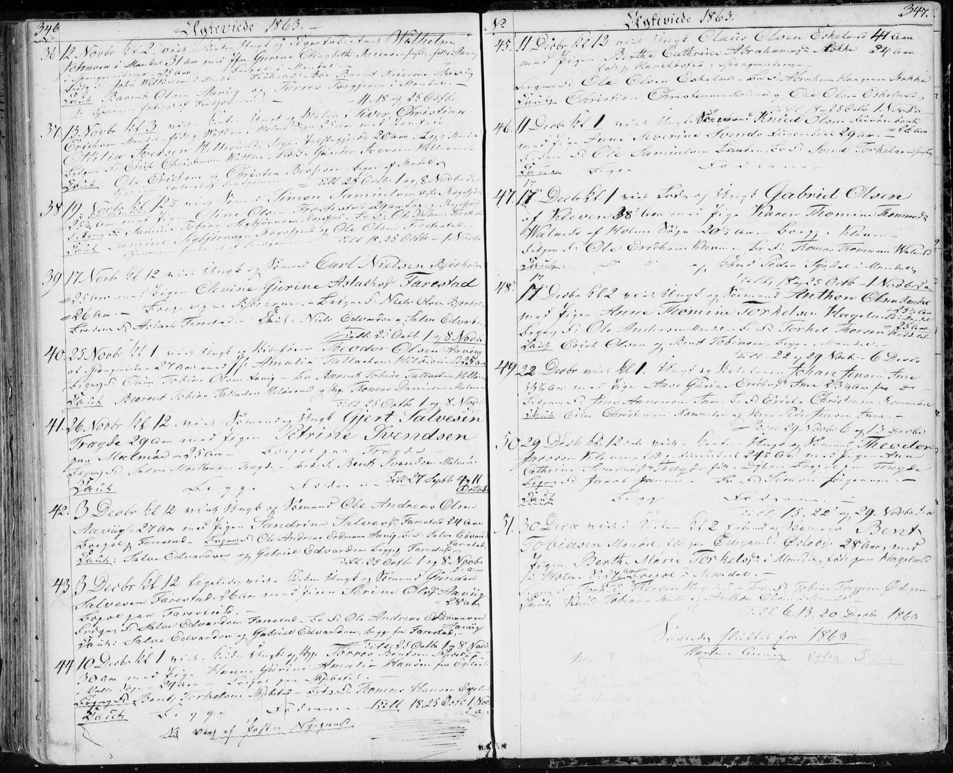 Mandal sokneprestkontor, SAK/1111-0030/F/Fb/Fba/L0008: Parish register (copy) no. B 2, 1854-1868, p. 346-347
