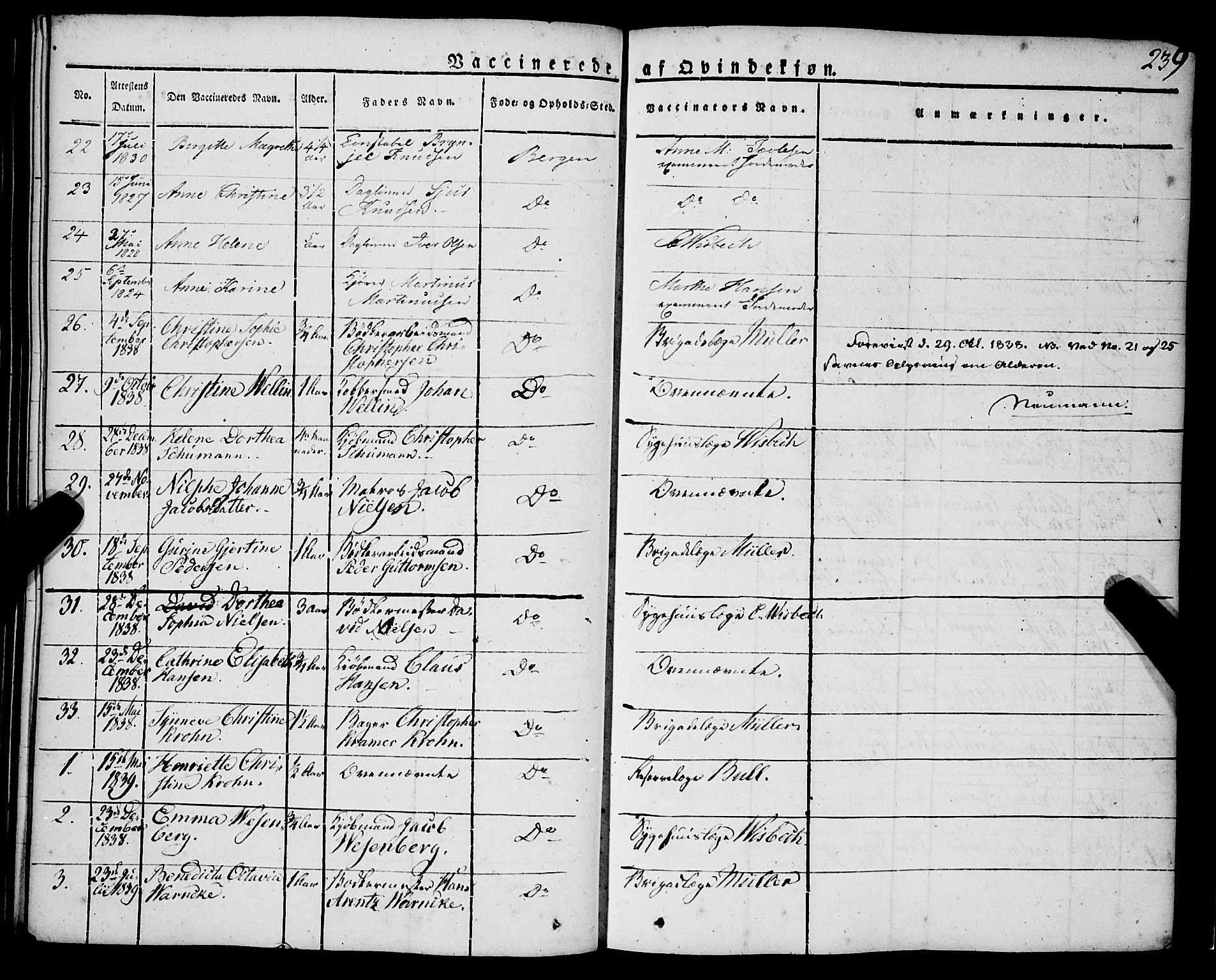 Korskirken sokneprestembete, SAB/A-76101/H/Haa/L0050: Parish register (official) no. F 1, 1821-1869, p. 239